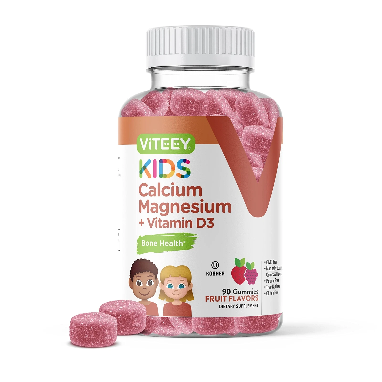 Kids Calcium Gummies + Vitamin D3 & Magnesium Citrate for Kids and Teens - Su...