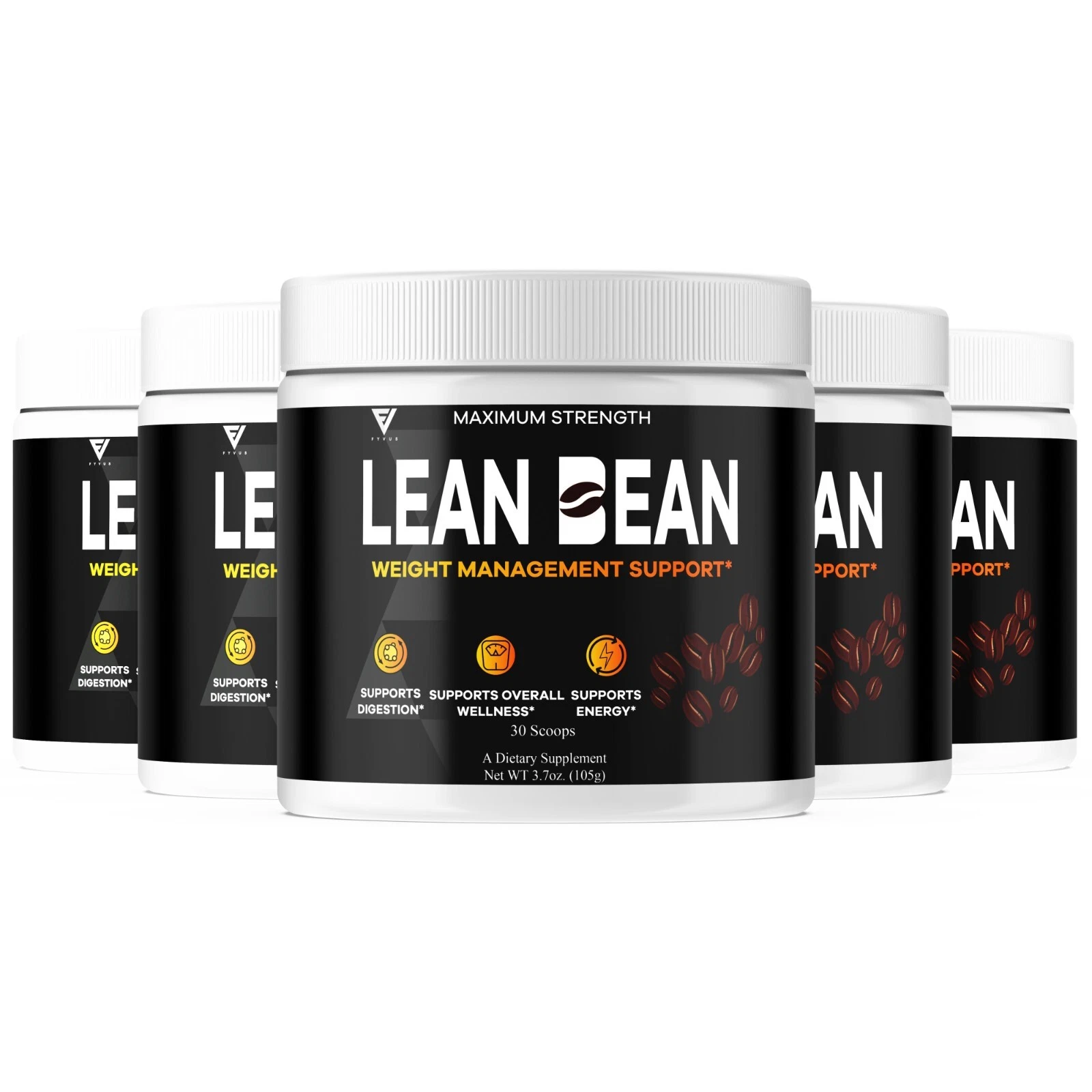 (5 Pack) Lean Bean Powder Supplement LeanBean Maximum Strength Formula (18.5oz)