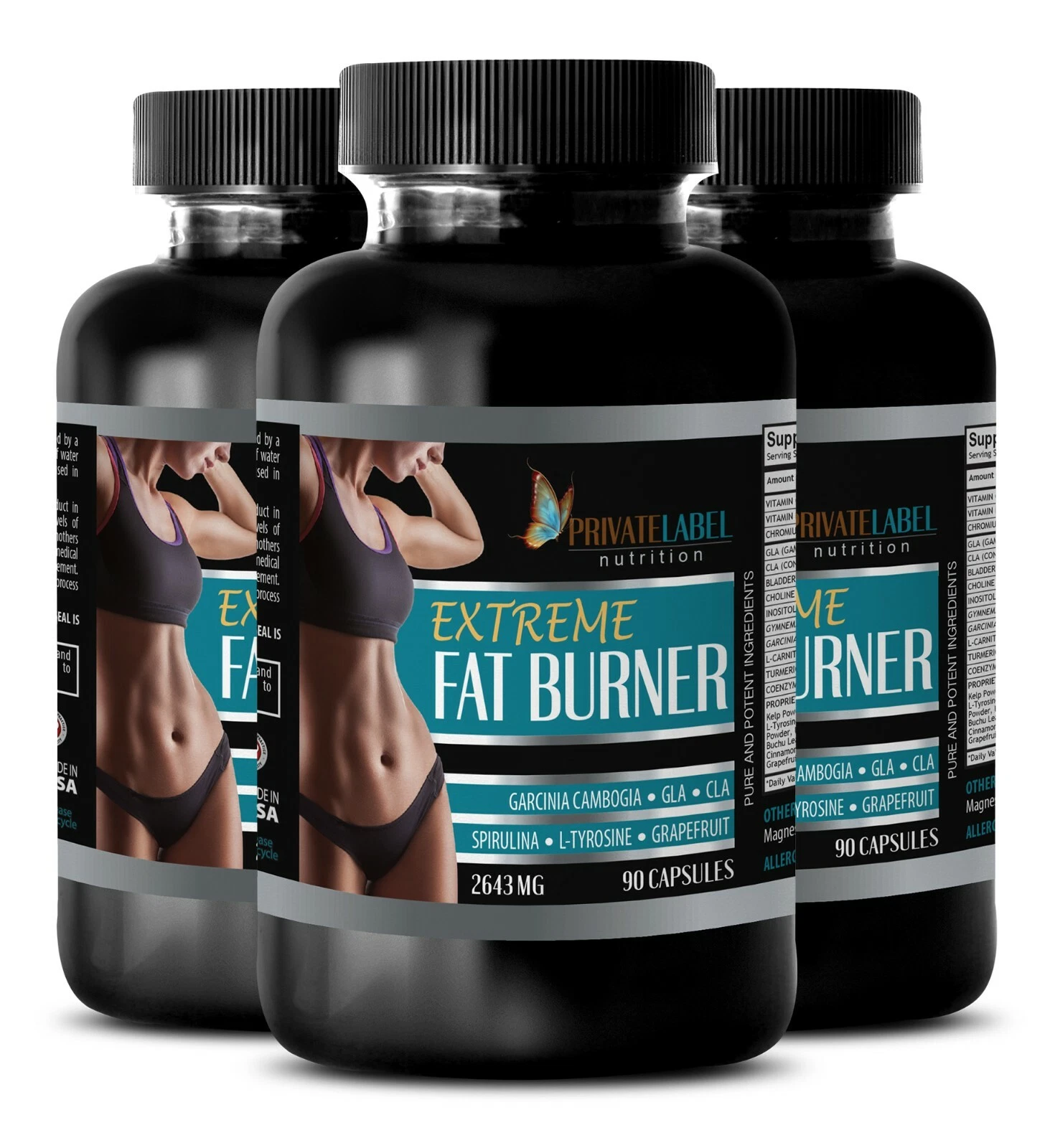 Appetite Suppressant - EXTREAME FAT BURNER 2645mg - natural 3 Bottle 270 Caps