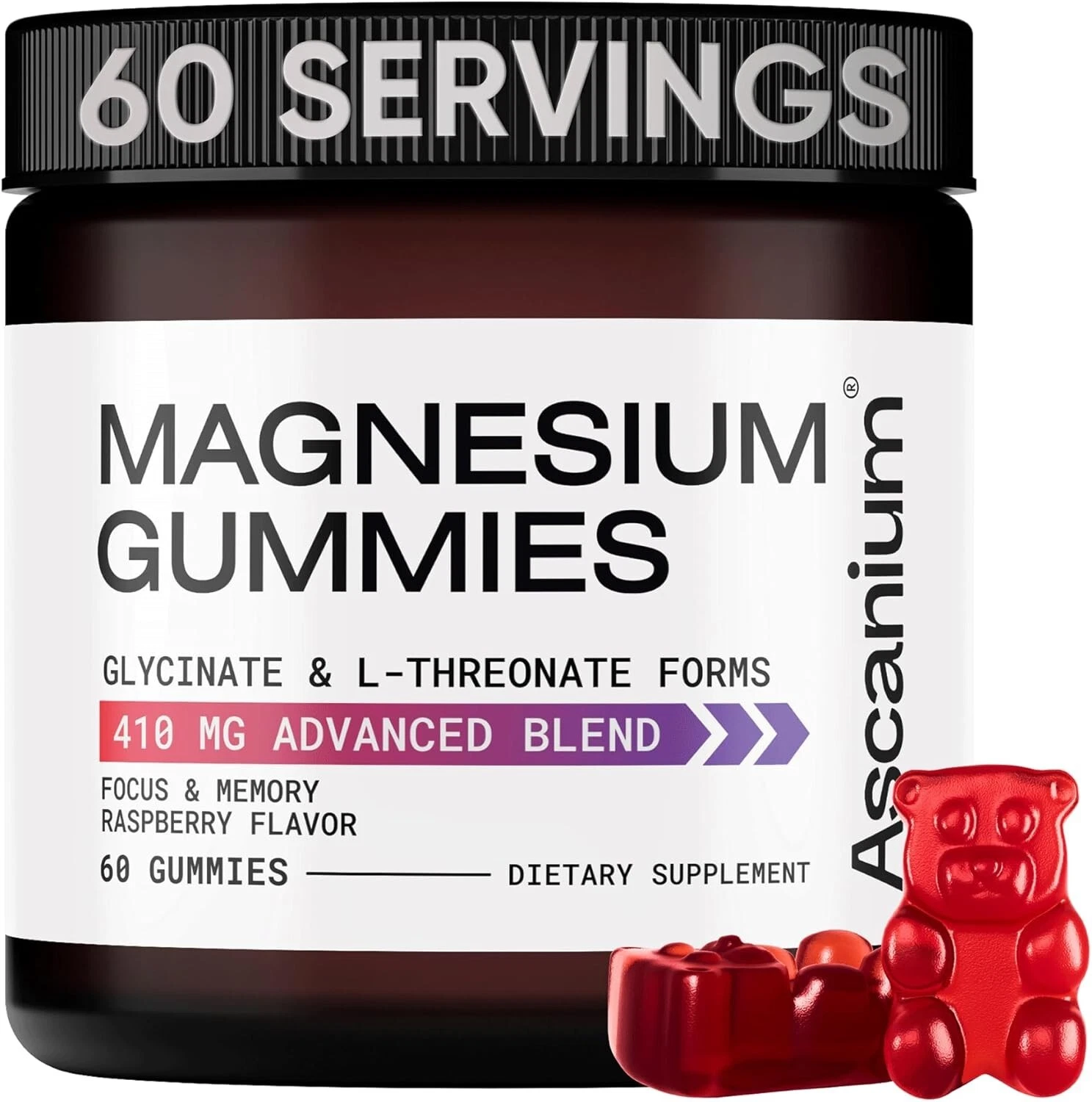 Ascanium Magnesium 60 Gummies 410mg of Elemental Glycinate & L-Threonate 10/2025