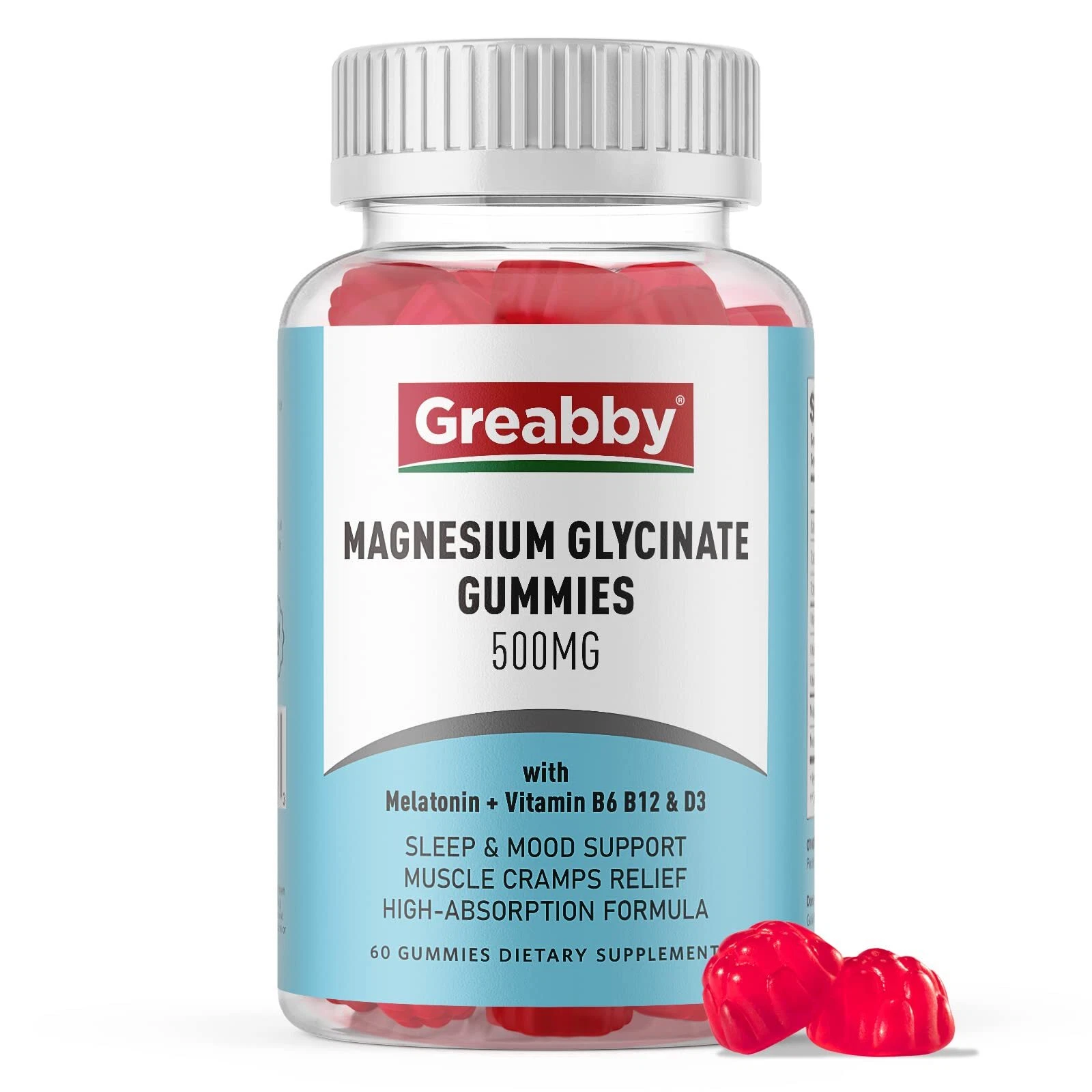 Greabby Magnesium Glycinate Gummies 500mg for Adults Sleep Support Chewable M...
