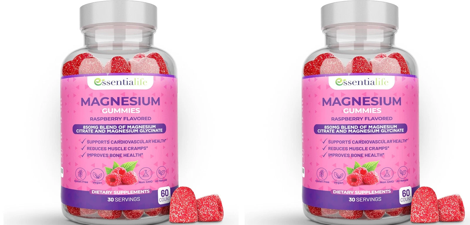 2 Essentialife Magnesium Gummies 100mg per Serving - Blend of Magnesium Citrate