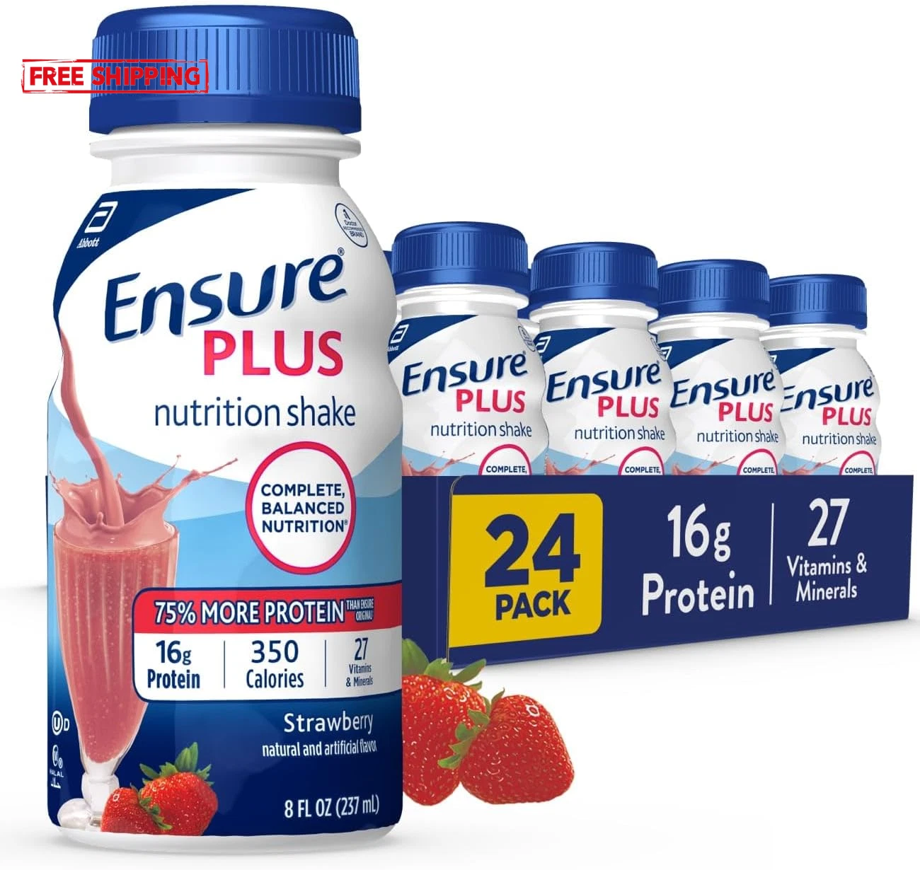 Ensure plus Strawberry/Dark Chocolate/Butter Pecan Nutrition Shake Fiber 8Ozx24p