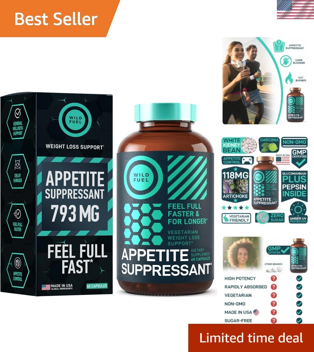 Advanced Appetite Suppressant Diet Pills for Quick Weight Loss – 60 Veggie Caps