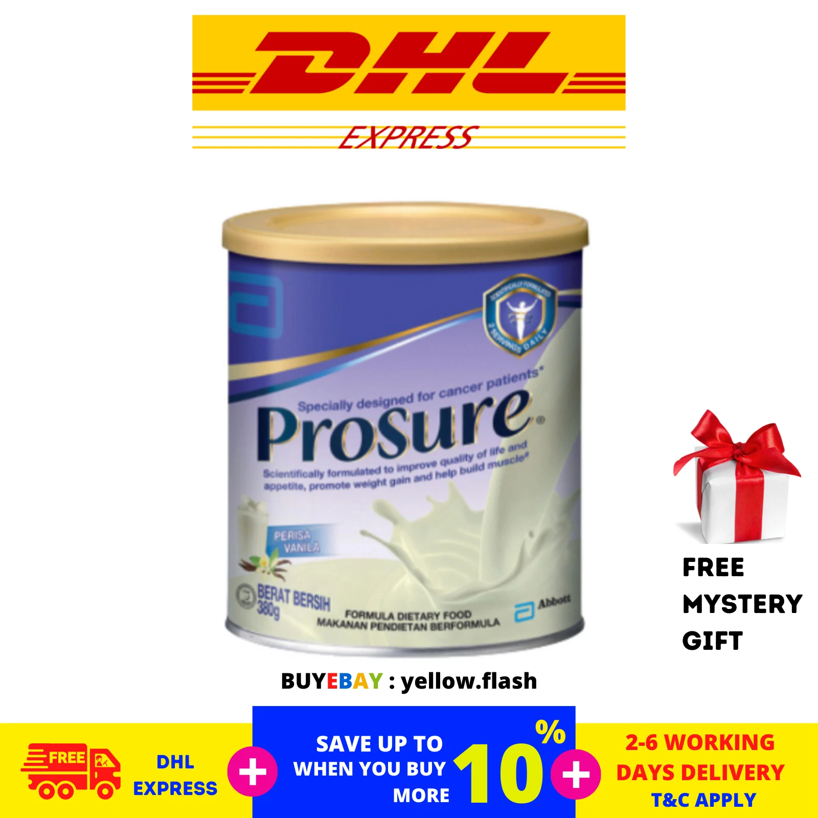 Abbott Prosure Milk (High Protein, Prebiotic & EPA) 380g FREE Express Ship.