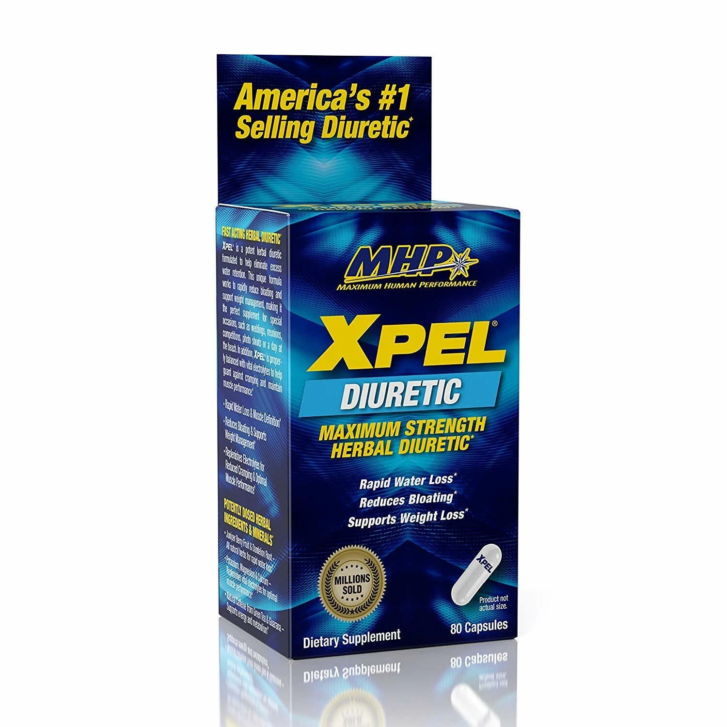MHP XPEL Maximum Strength Herbal Diuretic Water Loss Definition 80 Capsules NEW
