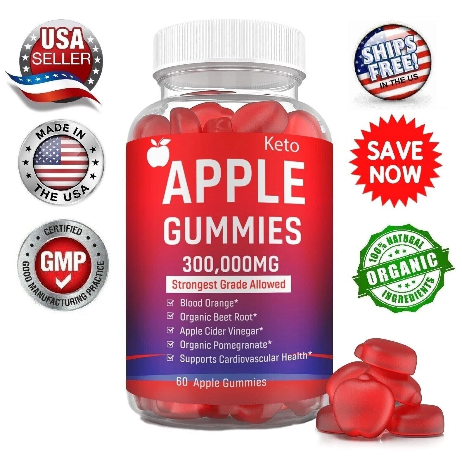 Keto Slimming Gummies 300,000mg Apple Cider Vinegar ACV Weight Loss 60 Gummy USA