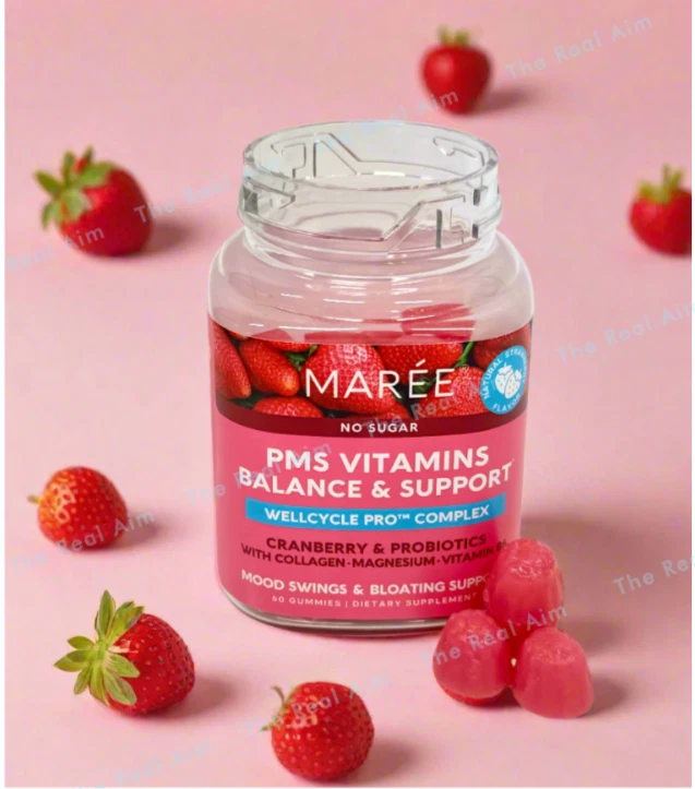 Maree PMS Vitamins Bloating Support, Mood Swings, Probiotics, Collagen, 60 gummy