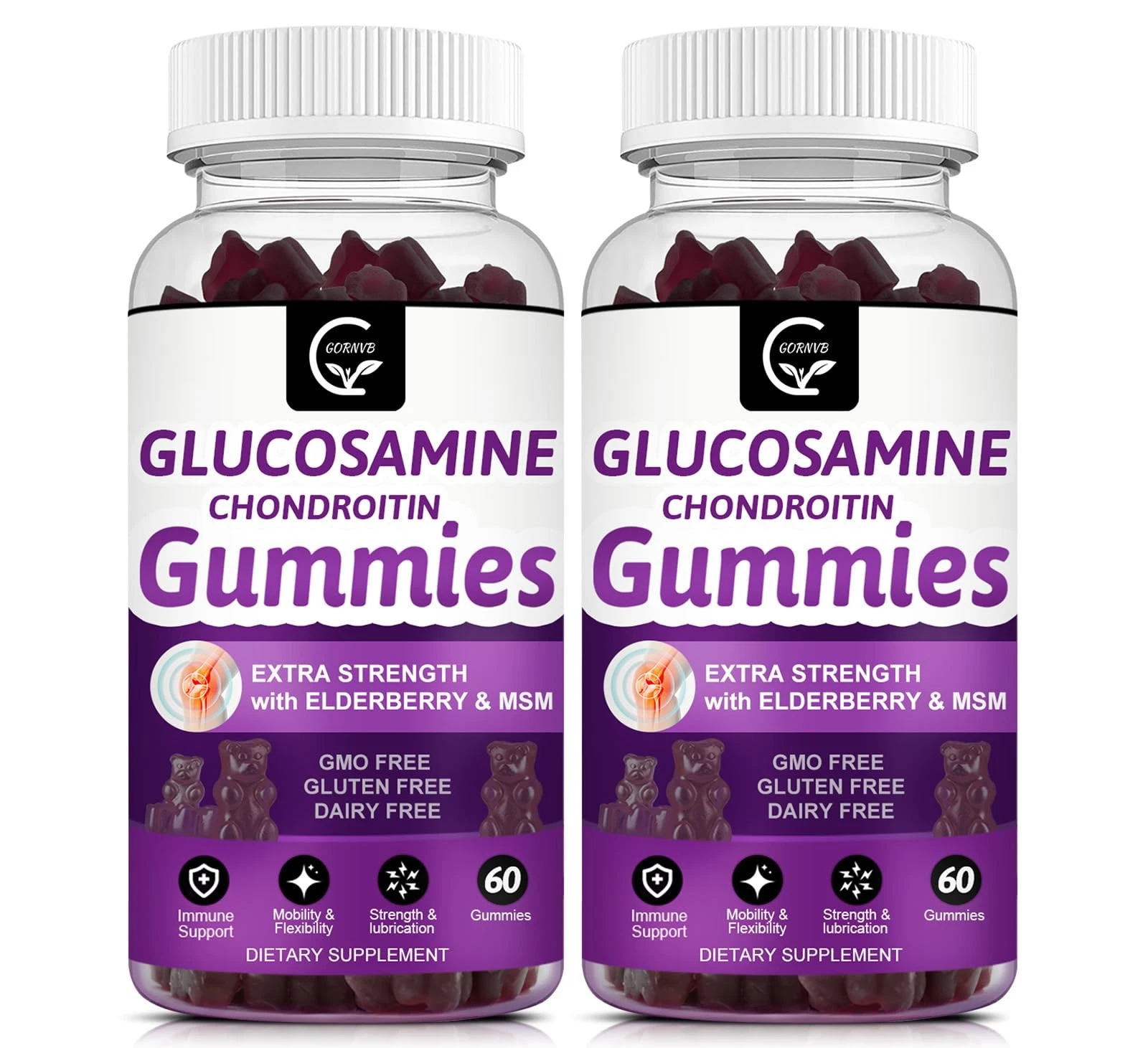GORNVB Glucosamine Chondroitin Gummies with MSM & Elderberry Extra Strength - Fl
