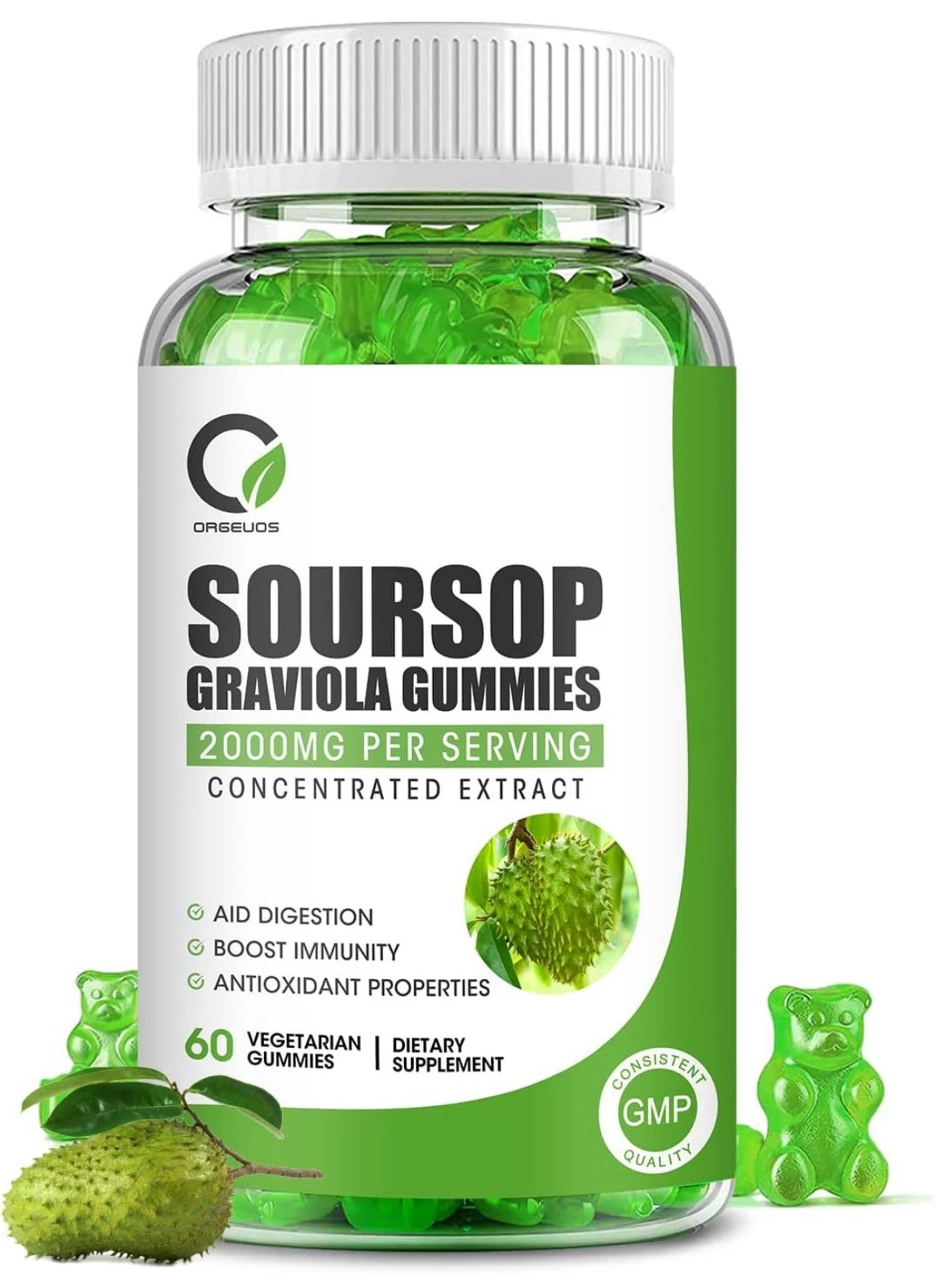 Soursop Graviola Gummies, Organic Soursop Leaves and Seeds Extract 2000mg wit...