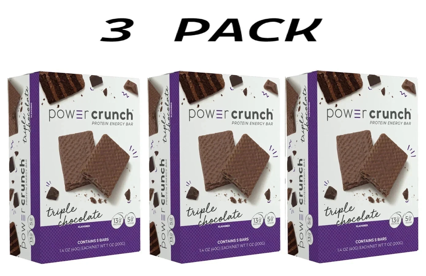 Power Crunch Original Protein Bars, Triple Chocolate, 1.4 oz, 5 Count (3 PACK)