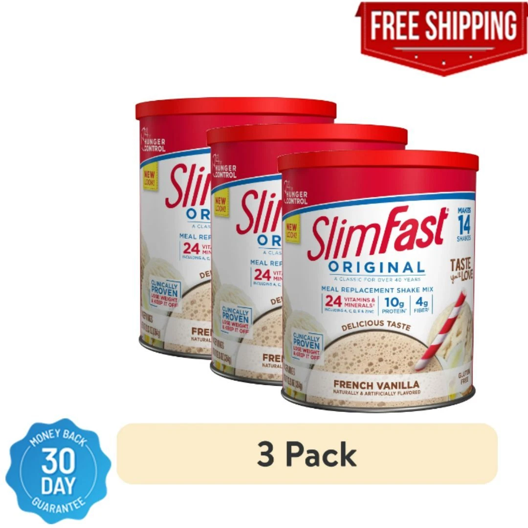 New (3 pack) SlimFast Original Meal Replacement Shake Powder, French Vanilla