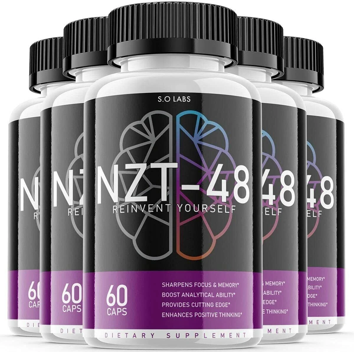 (5 Pack) NZT-48 Brain Booster, NZT-48 Limitless Focus Nootropic (300 Capsules)