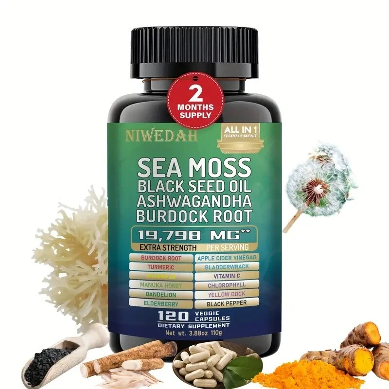 Sea Moss 7000mg Black Seed Oil 4000mg Ashwagandha 2000mg Turmeric 2000mg Bladder