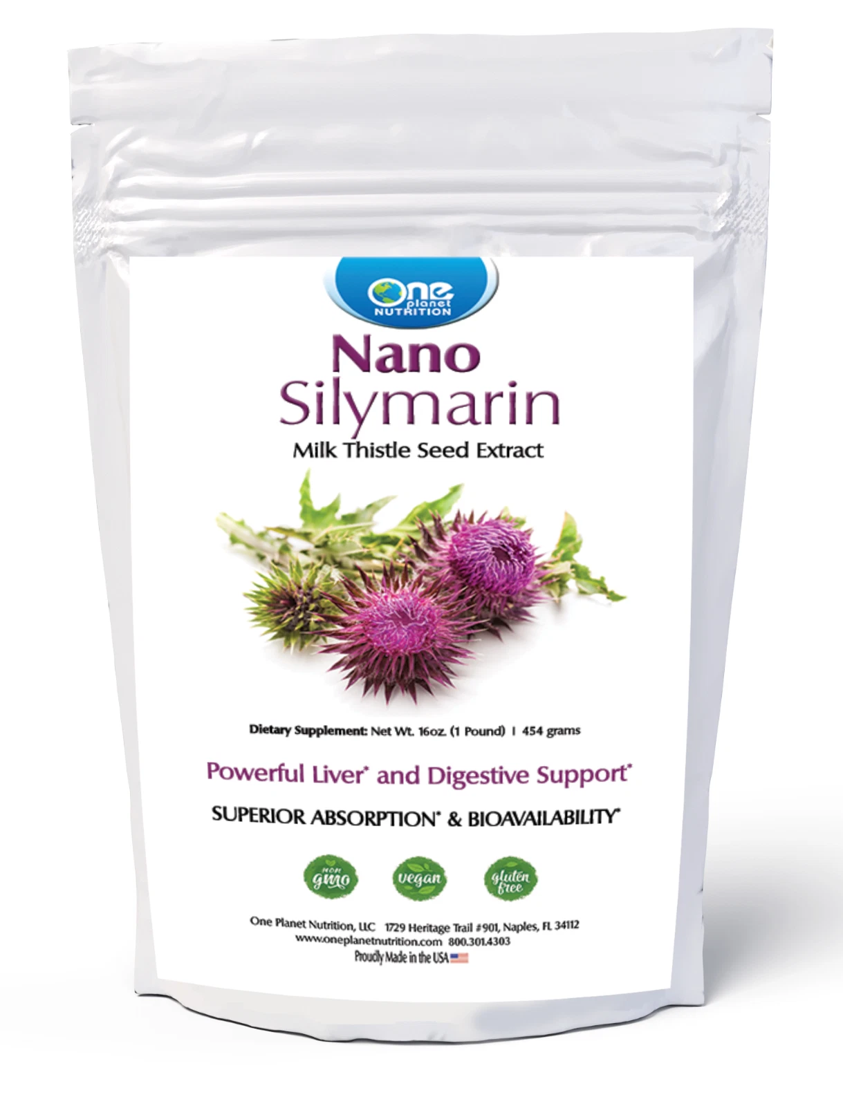 One Planet Nutrition Nano Silymarin Powder - 16 oz (454 Servings) - Family Size