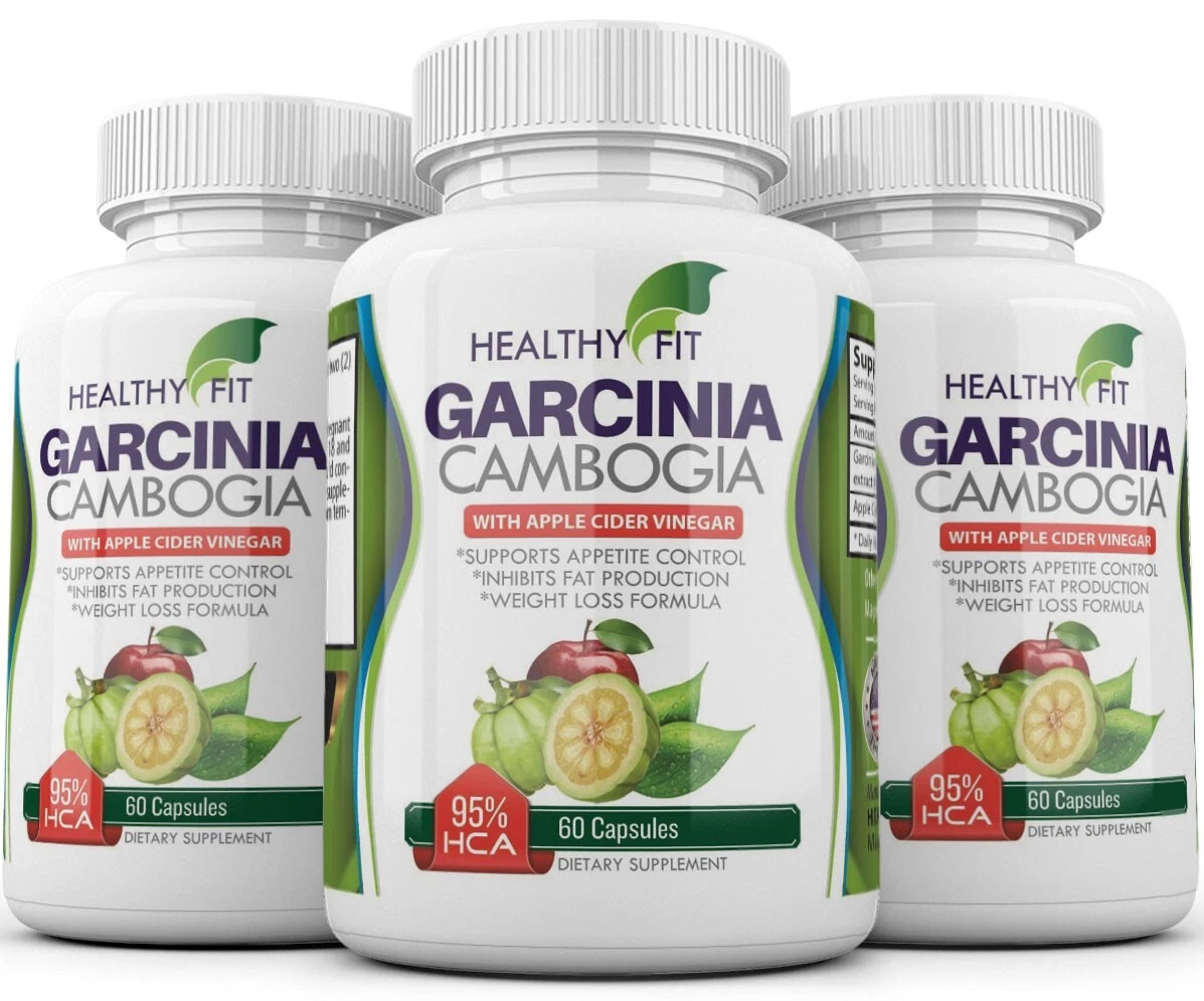 3 Weight Loss Garcinia Cambogia w/ Apple Cider Vinegar ACV Fat Burner Pills 60