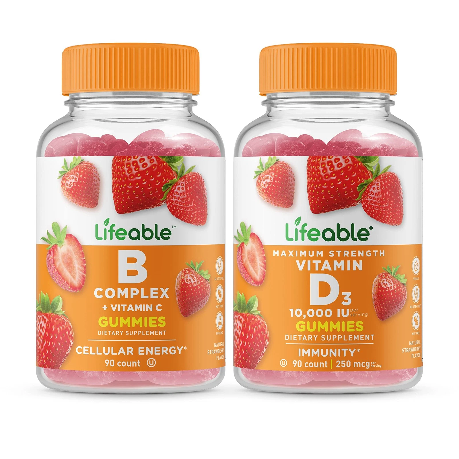 Lifeable B Complex + Vitamin D 10000 IU, Gummies Bundle - Great Tasting, Vitamin