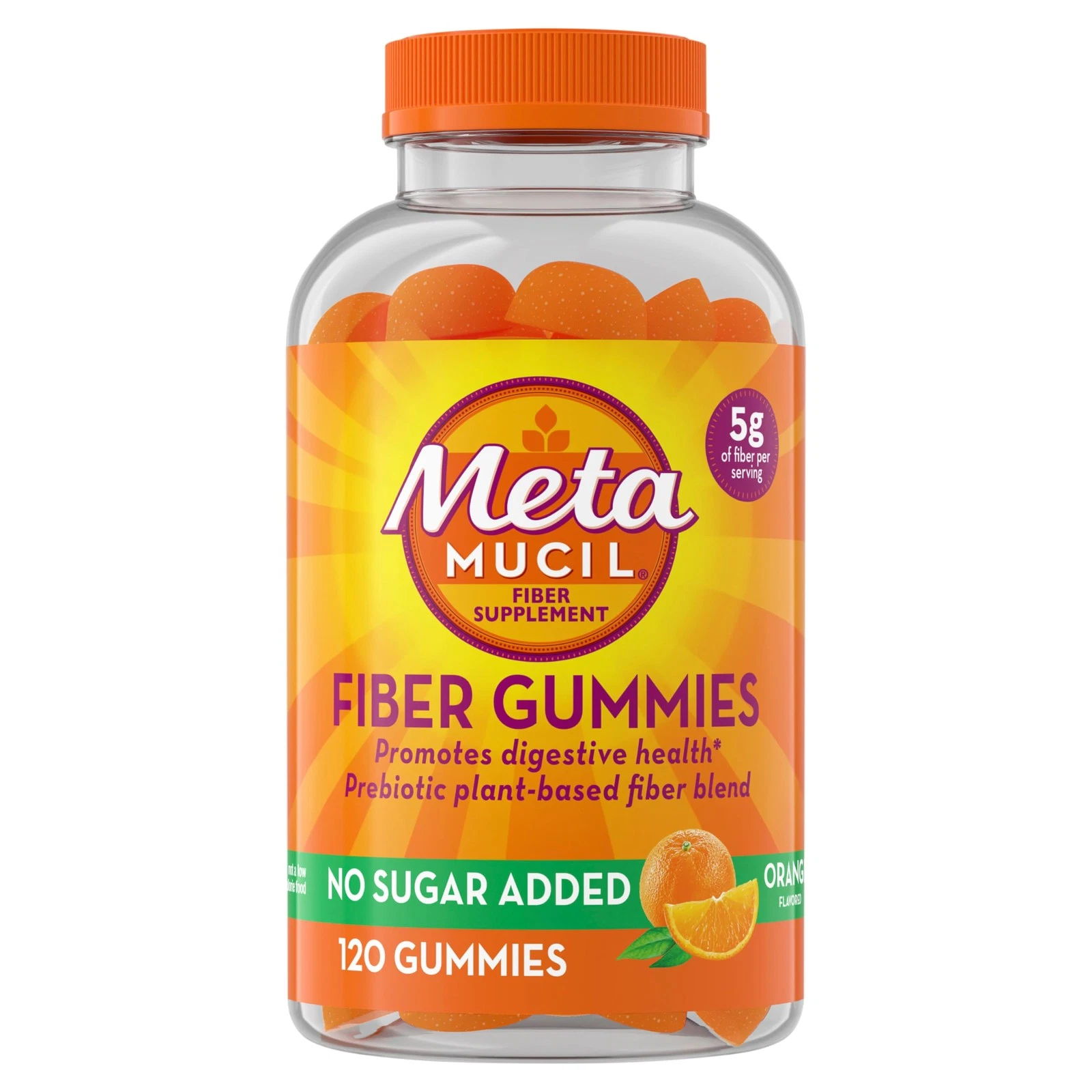 Metamucil Fiber Gummies Sugar-Free Orange Flavor 5g Fiber 120 Ct
