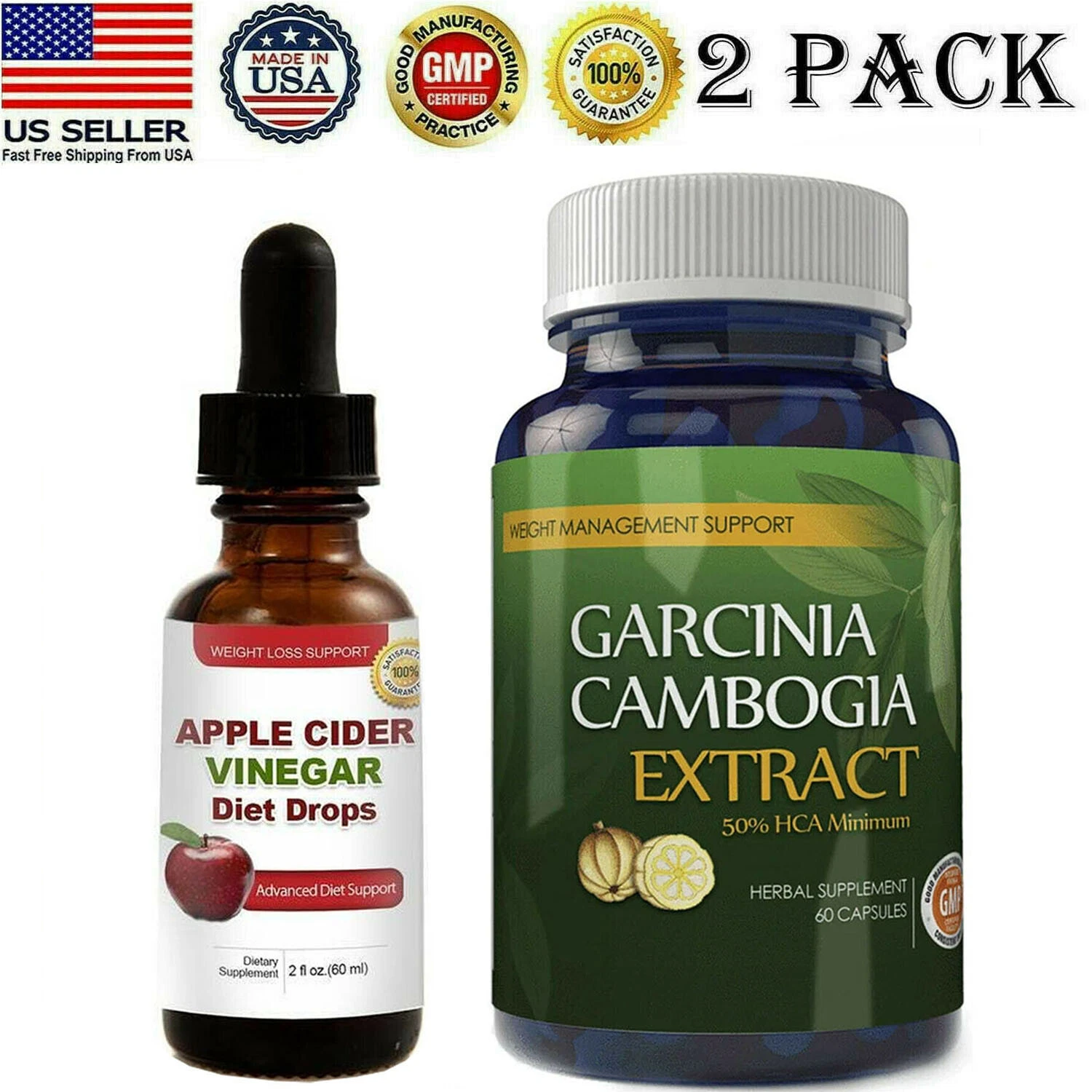 Apple Cider Vinegar Diet Drops & Garcinia Cambogia Extract Weight Loss Capsules