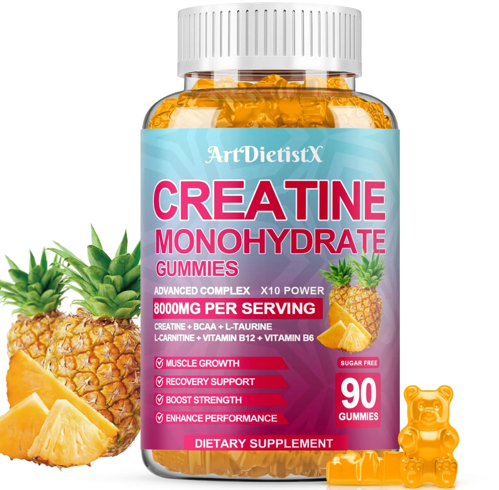 Creatine Monohydrate 8000mg Gummies with BCAA, L-Carnitine, Taurine & Vitamin