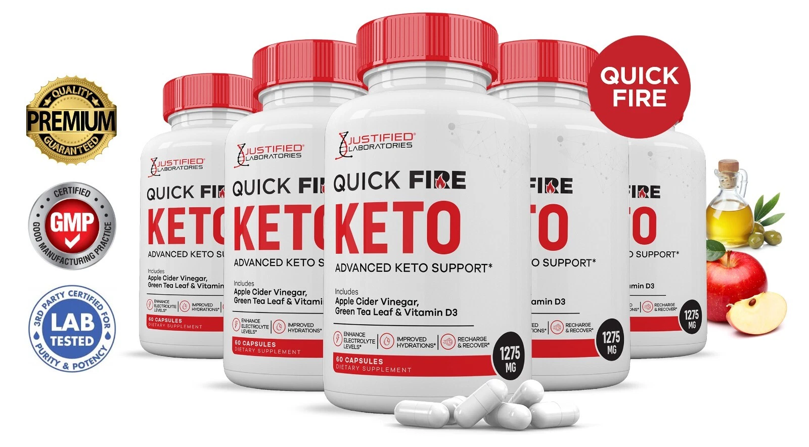 Quick Fire Keto ACV Pills 1275 MG Stronger Than Gummies Keto Support 5 Bottle
