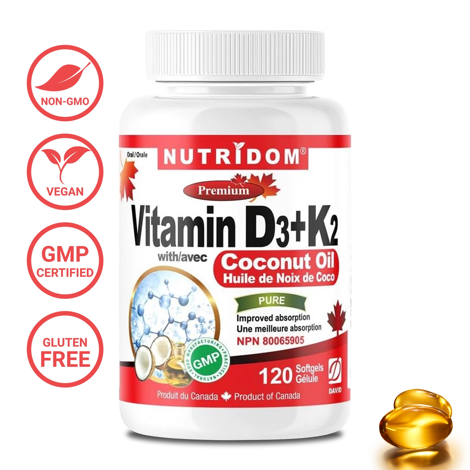 Vitamin D3+K2 Capsules -Coconut- Anti-Inflammatory, Immune Support, Strong Bones