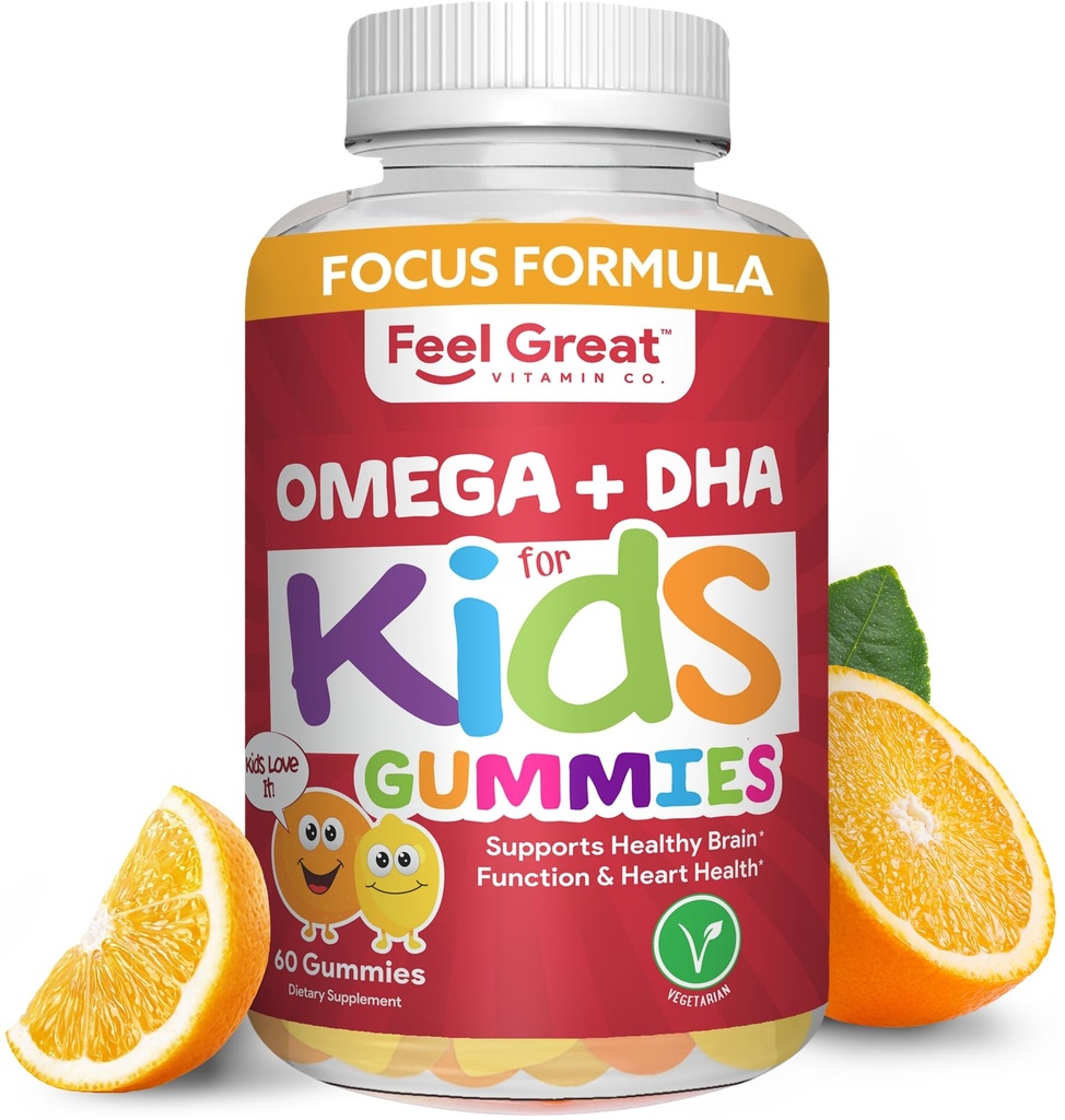 Feel Great Vitamin Co. DHA Gummies for Kids - Omega 3, 6, 9, Vitamin C - Brain