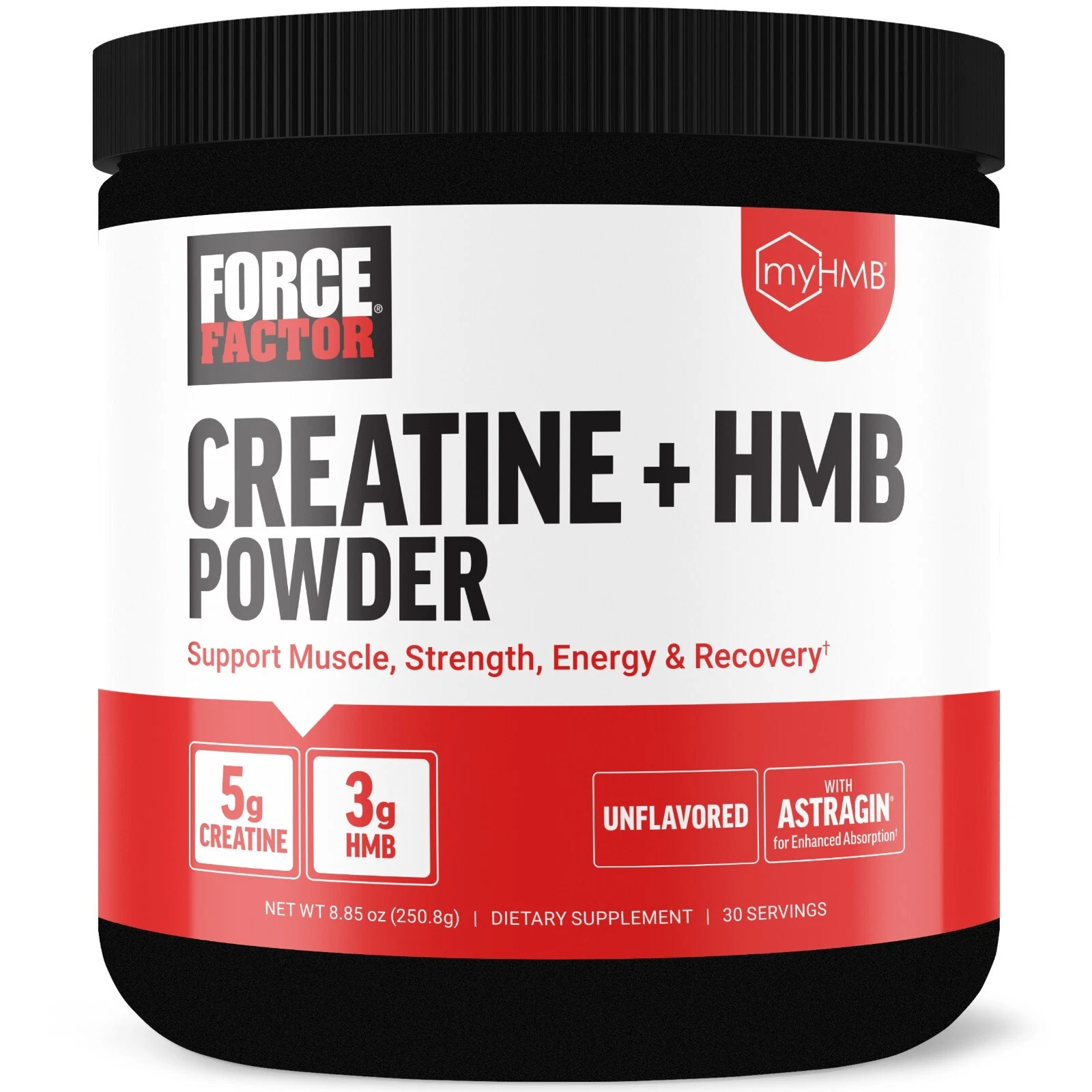 FORCE FACTOR Creatine HMB, 5g Creatine Monohydrate Powder, 3g myHMB, Support Mus