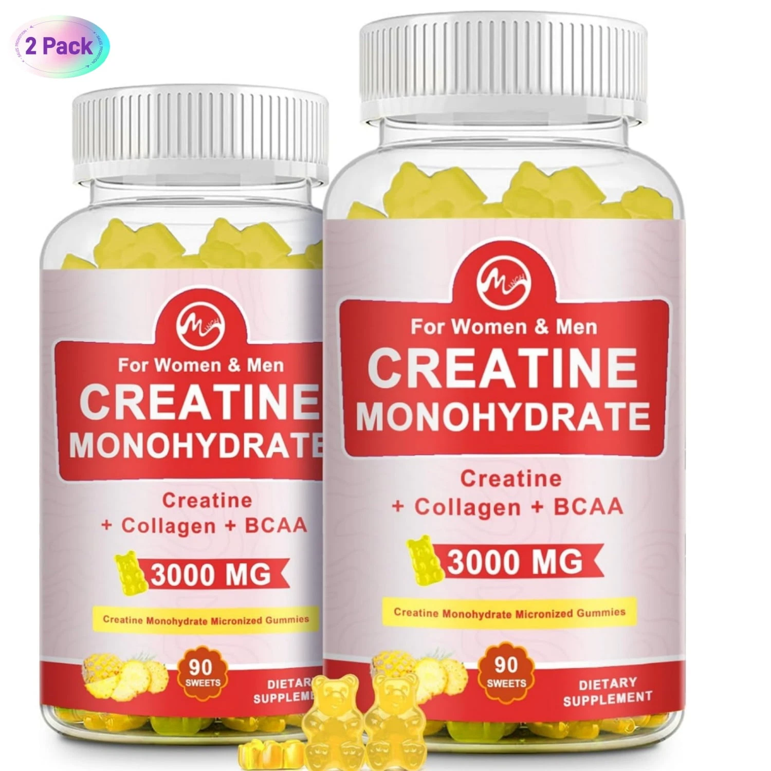 2 Pack ~ Creatine Monohydrate Gummy 90 Count Each Sugar Free ~ Exp 12/25