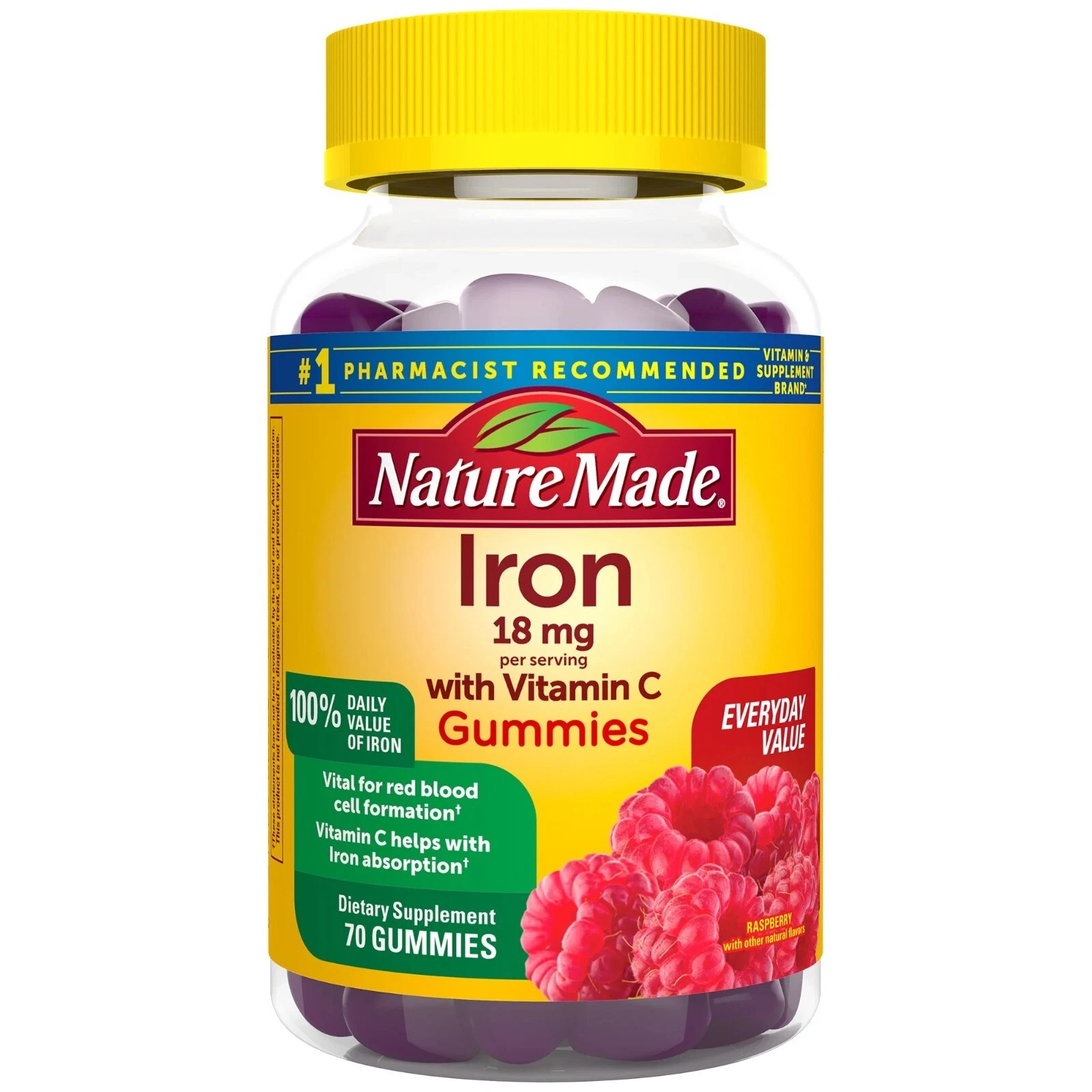 Nature Made Iron 18 mg Per Serving with Vitamin C Gummies, Dietary Supplement, 7