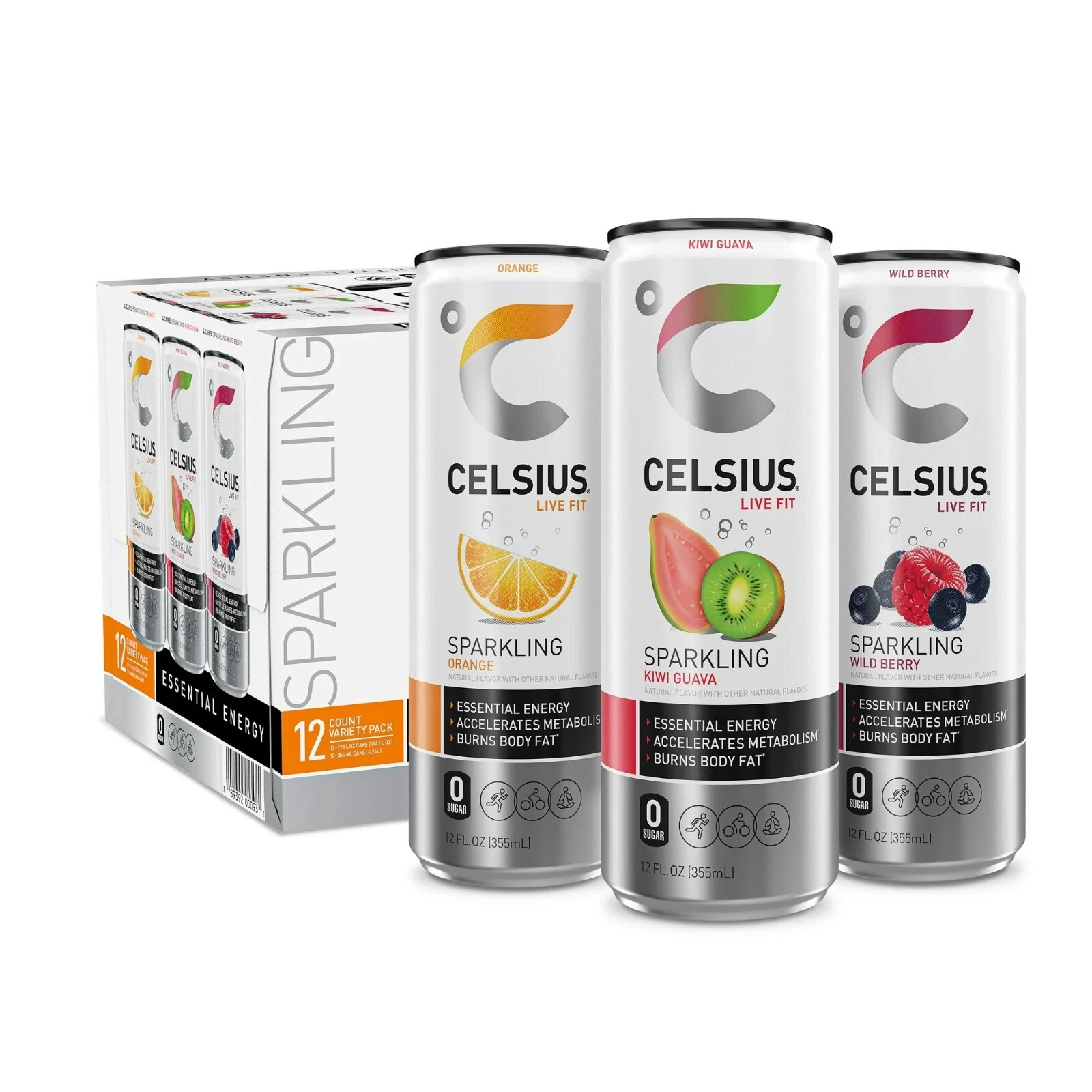 CELSIUS Sparkling Original Variety Pack Functional Energy Drink 12 fl oz,12 Pack