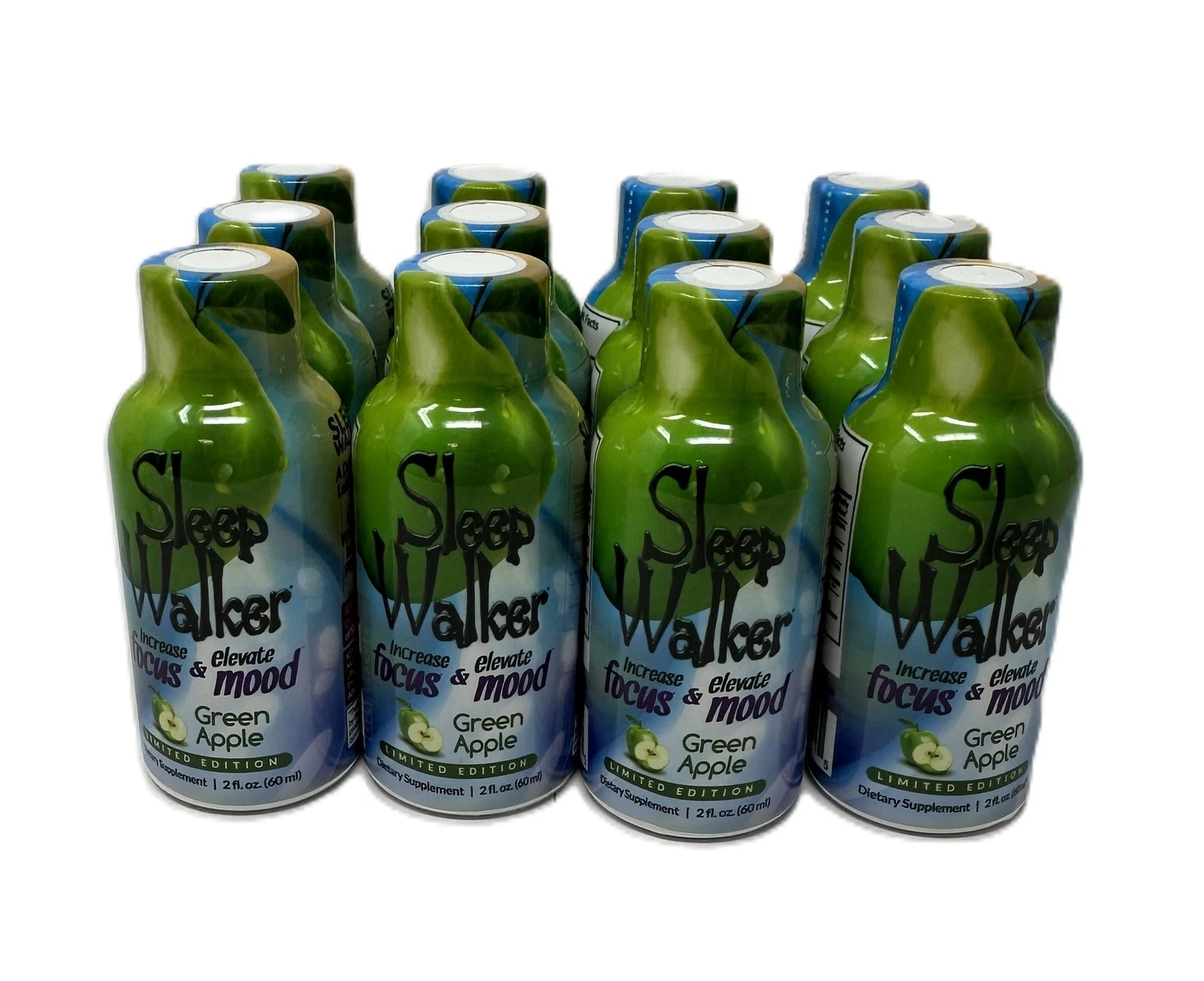 Sleep Walker Shot Green Apple 2oz 12 Pack Focus & Mood Enhancer, Limited Edition