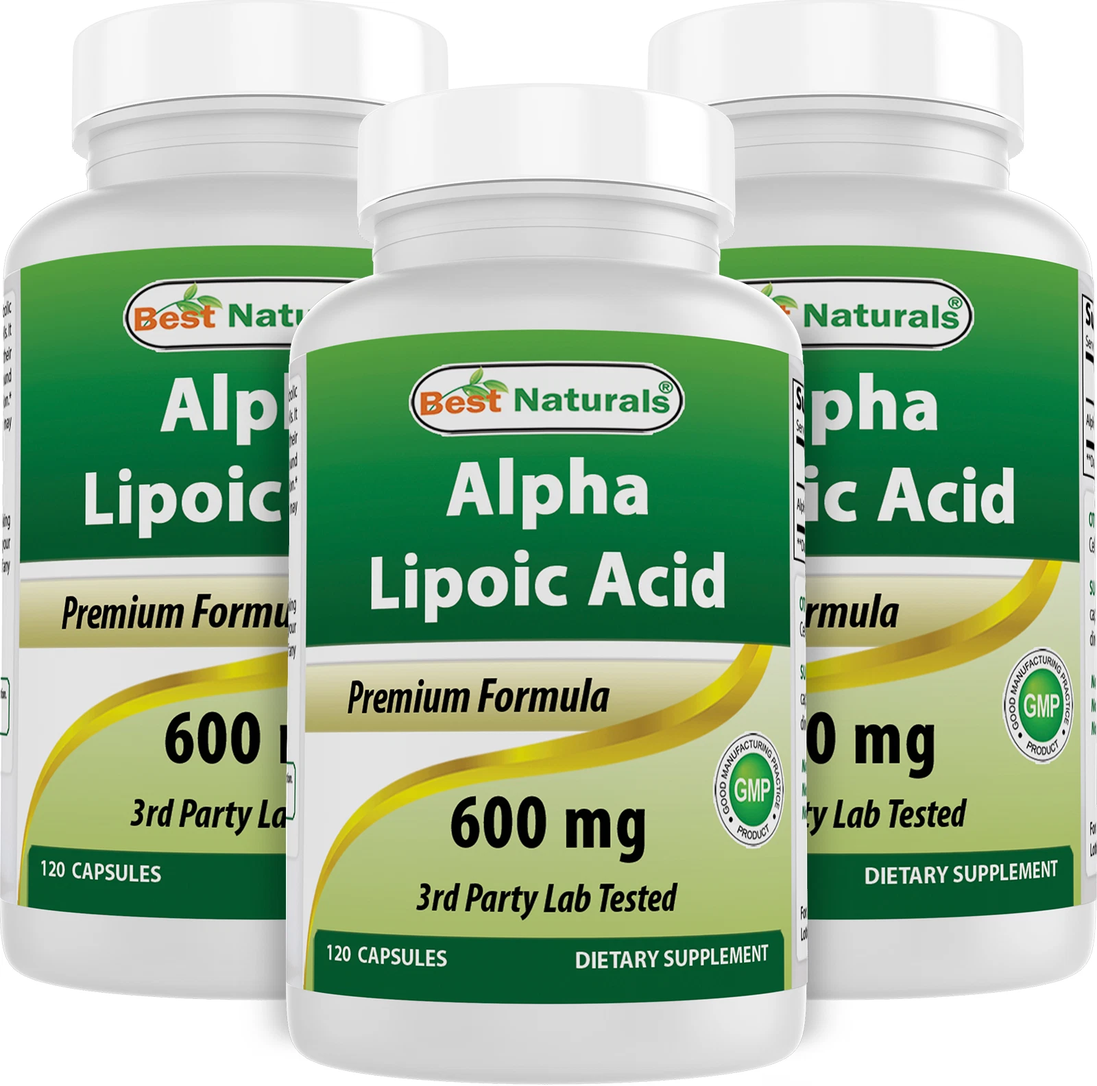 3 Pack Best Naturals alpha lipoic acid 600 mg 120 Count - Powerful Antioxidant