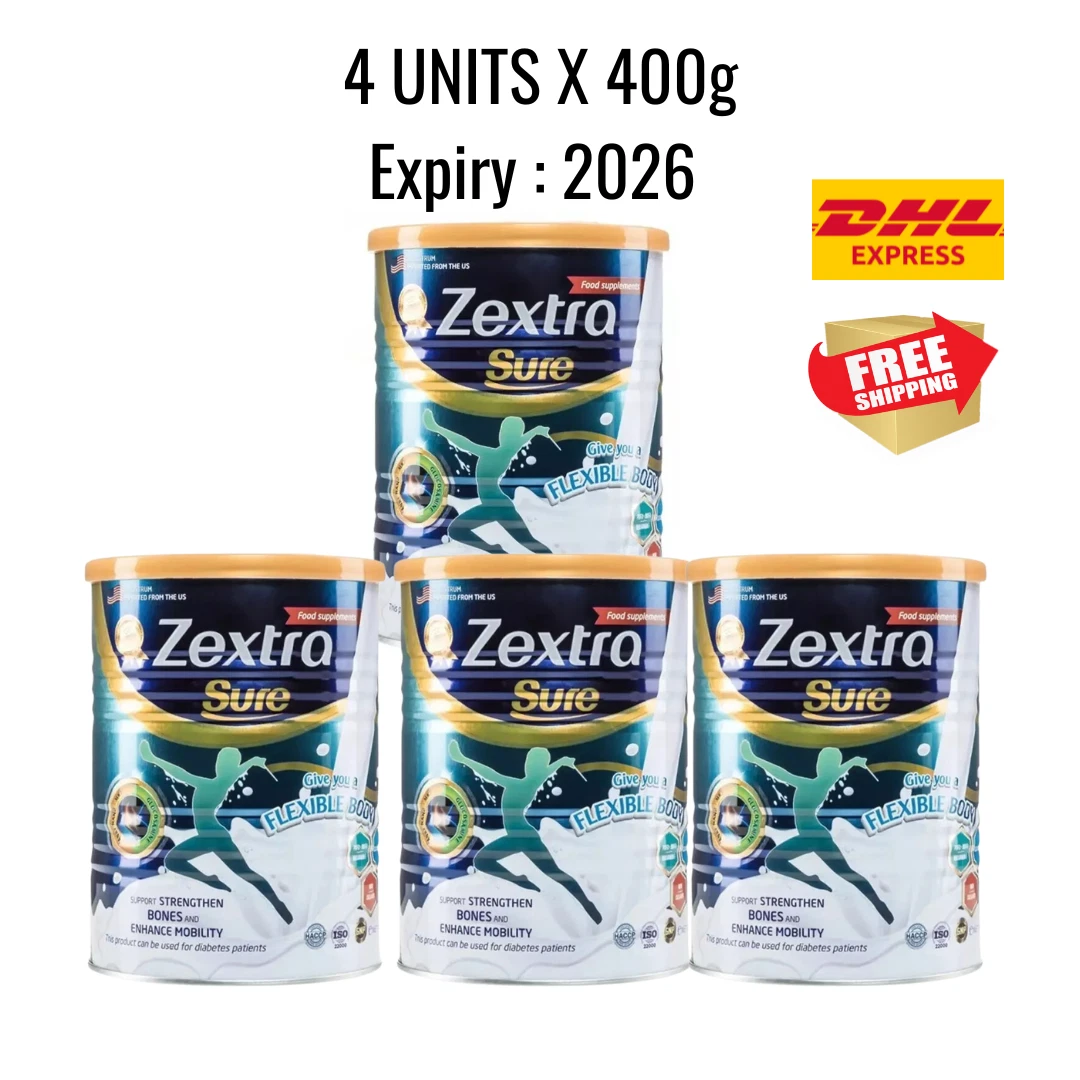 4 X Zextra Sure Milk Powder Knee Back Pain Strengthen Bones 100% Original (400g)