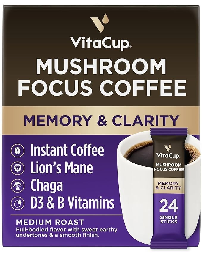 VitaCup Focus Mushroom Coffee Instant Packets, for Memory & Clarity Support