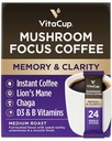 VitaCup Focus Mushroom Coffee Instant Packets, for Memory & Clarity Support
