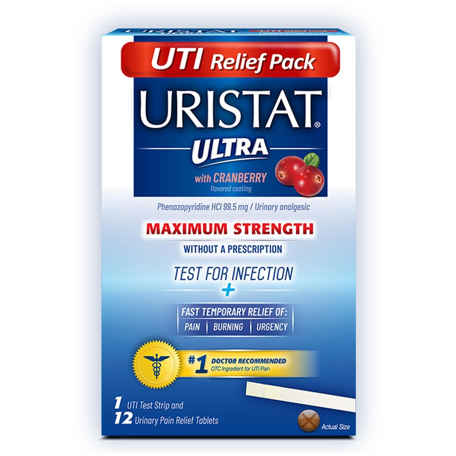 URISTAT Ultra UTI Relief Pak, 1 UTI Test Strip, 12 Tablets