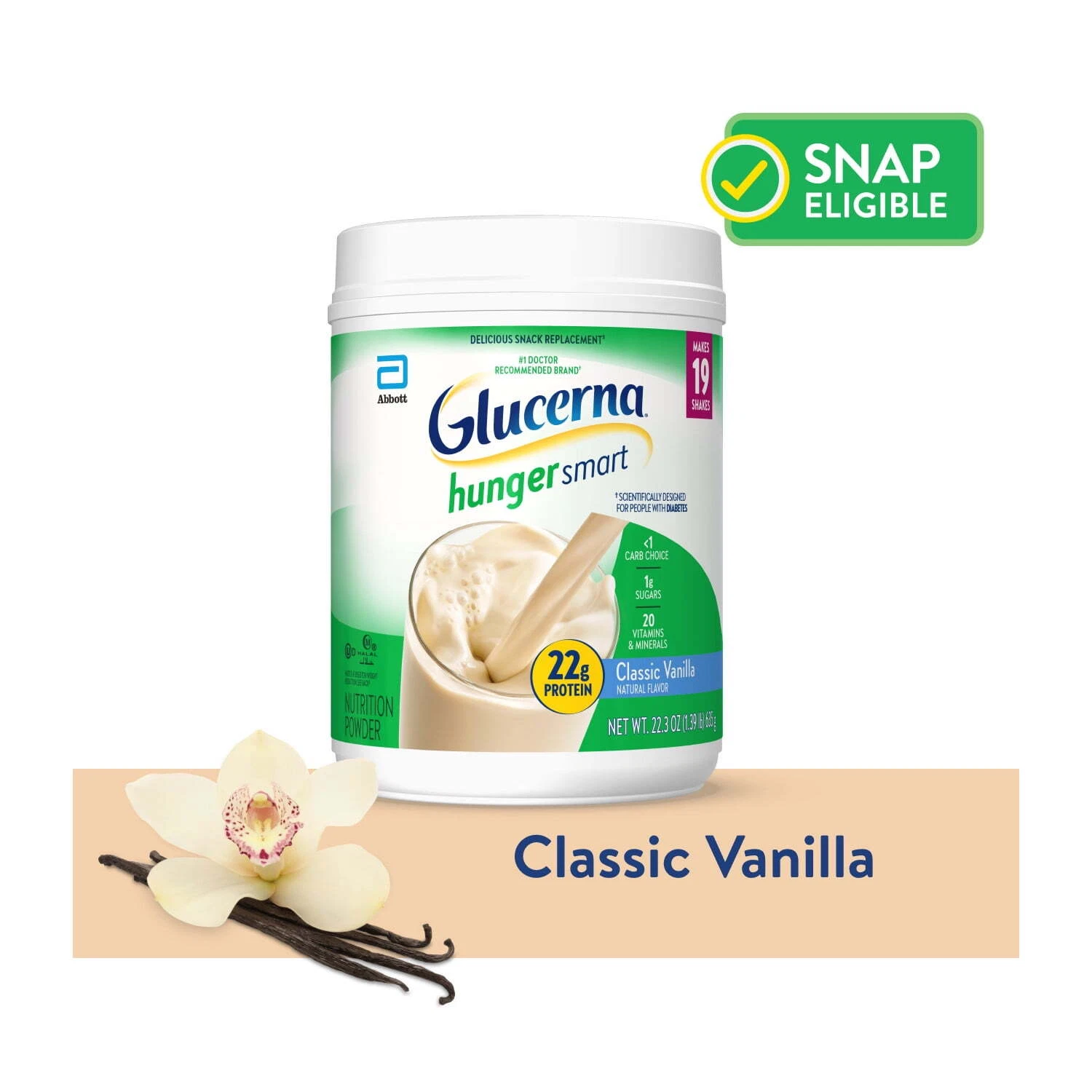 Glucerna Hunger Smart Diabetic Protein Shake, Classic Vanilla, 22.3-oz Tub