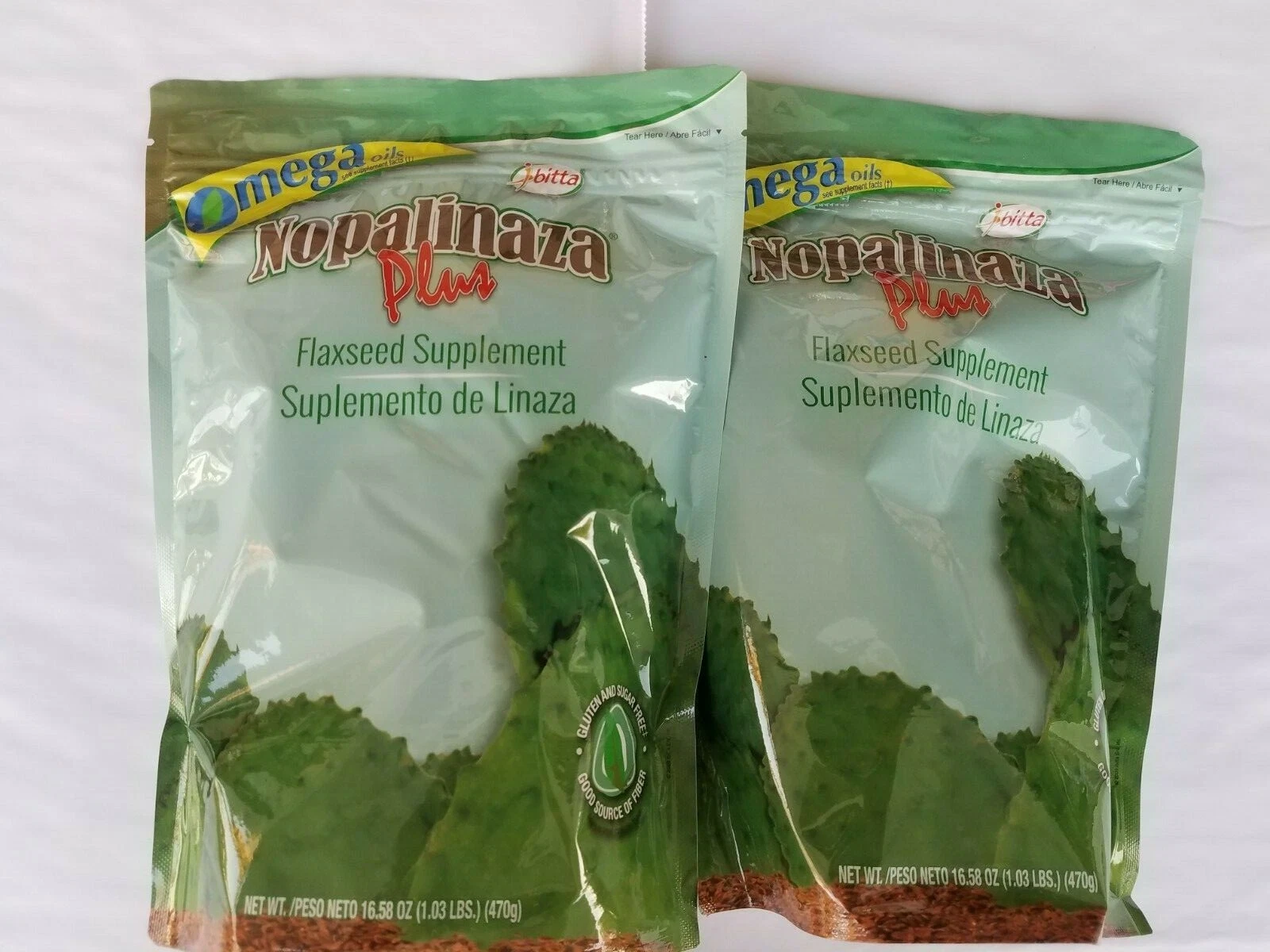 2 Pack New Nopalinaza Plus Flaxseed Supplement Omega Oils net 16.58 oz 05/2026