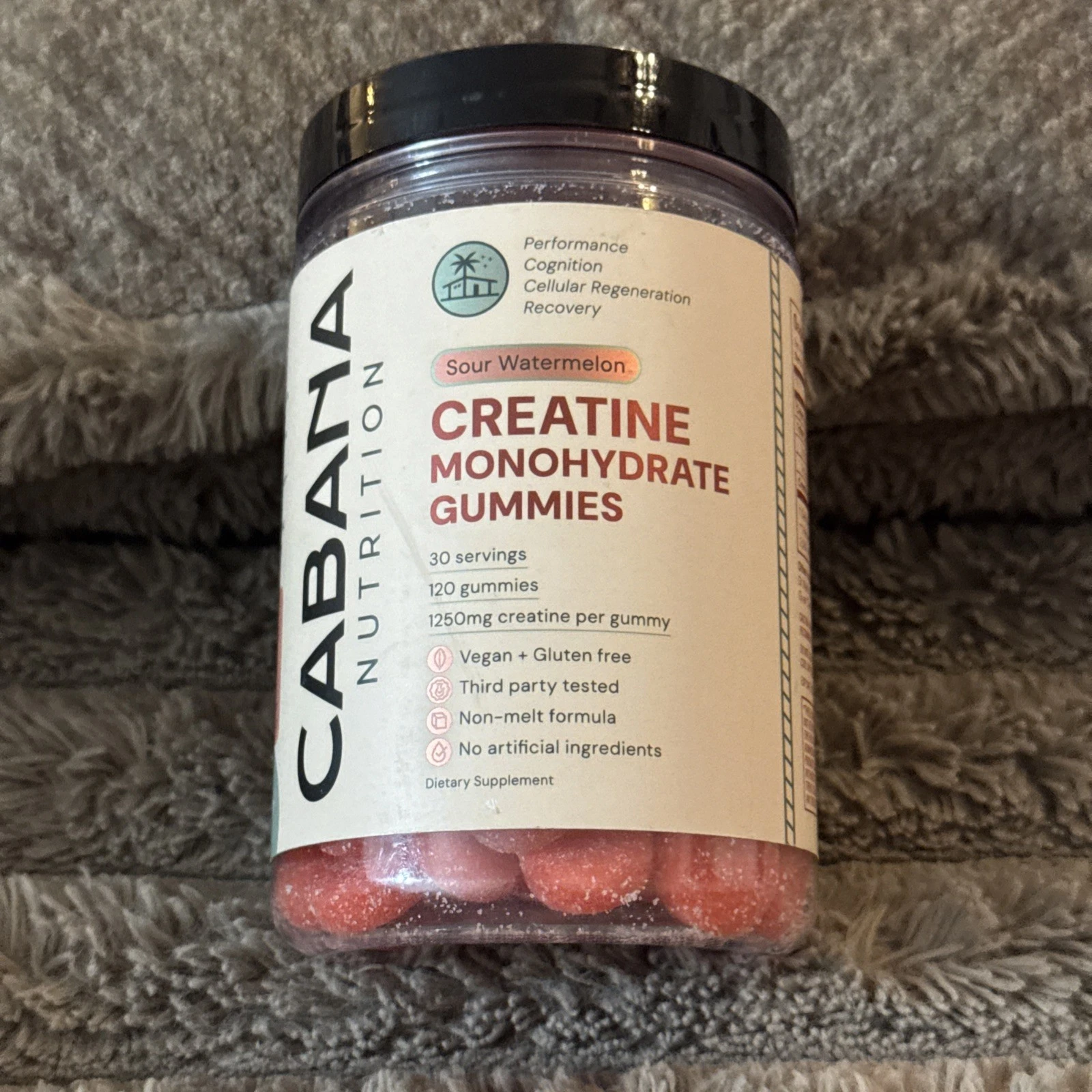 Cabana Nutrition Sour Watermelon Creatine Monohydrate Gummies NEW Vegan Recovery