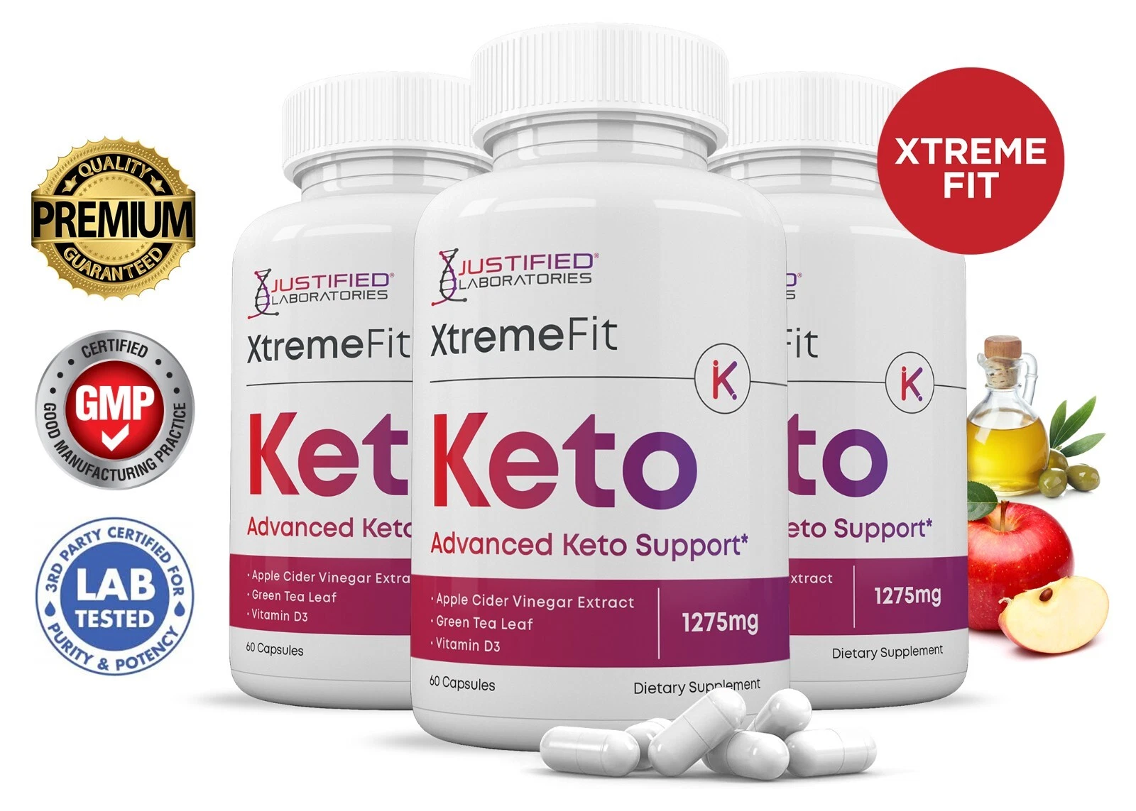 Xtreme Fit Keto ACV Pills 1275 MG Stronger Than Gummies Keto Support 3 Bottles