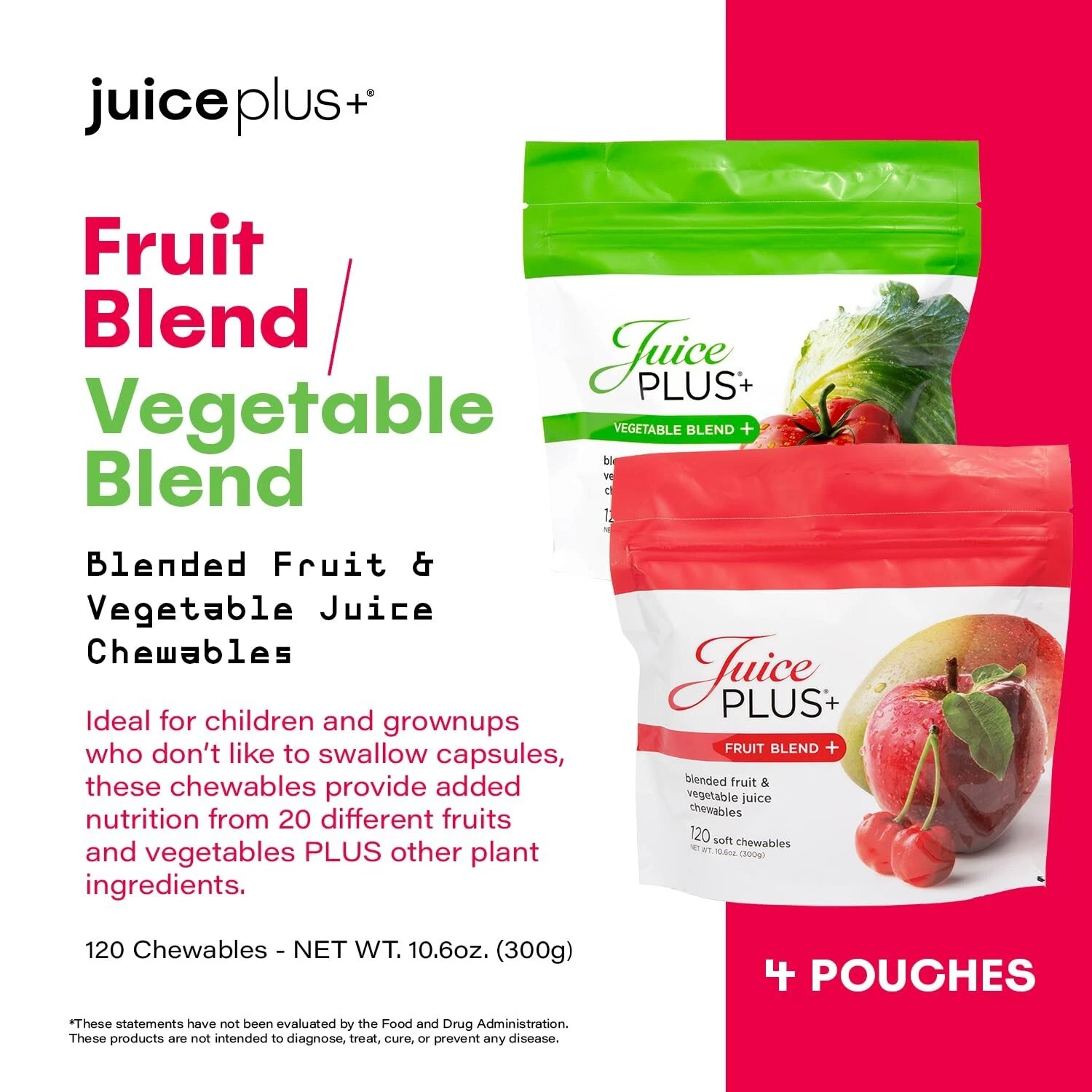 JUICE PLUS+ 480 Blended Fruit & Veggie Gummies: 2 Fruit & 2 Vegetable