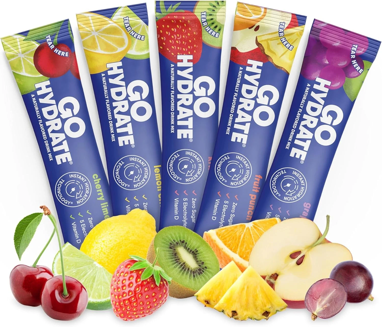 GoHydrate Naturally Flavored Drink Mix Zero Sugar Vitamin D Variety Pack 30 Pack