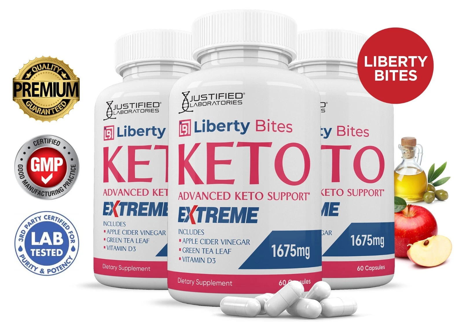 Liberty Bites Keto ACV Extreme Pills 1675 MG Stronger Thn Gummy Keto Support 3Pk