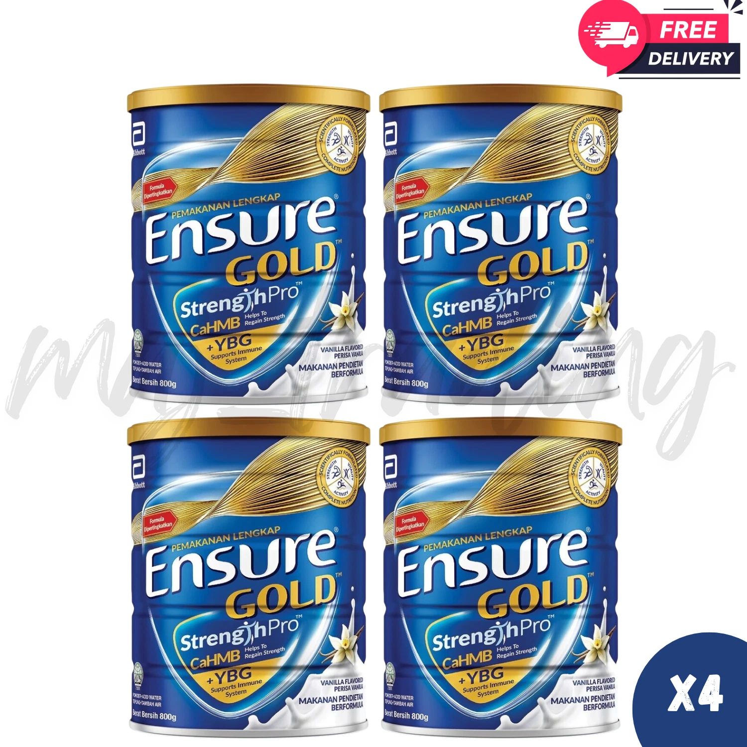 4x Abbott Ensure Gold Vanilla Milk Powder 800g for Middle-Age & Elderly