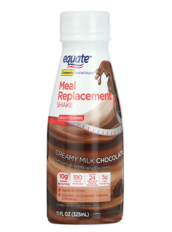 4 Pack Equate Meal Replacement Shake, Creamy Milk Chocolate, 11 fl oz, 12 Ct