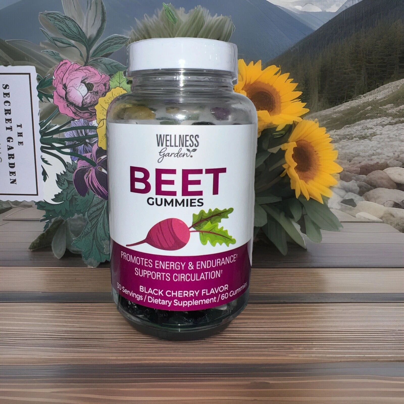 WELLNESS garden BEET Gummies Supplements Black Cherry Flavor 60 Ct Circulation
