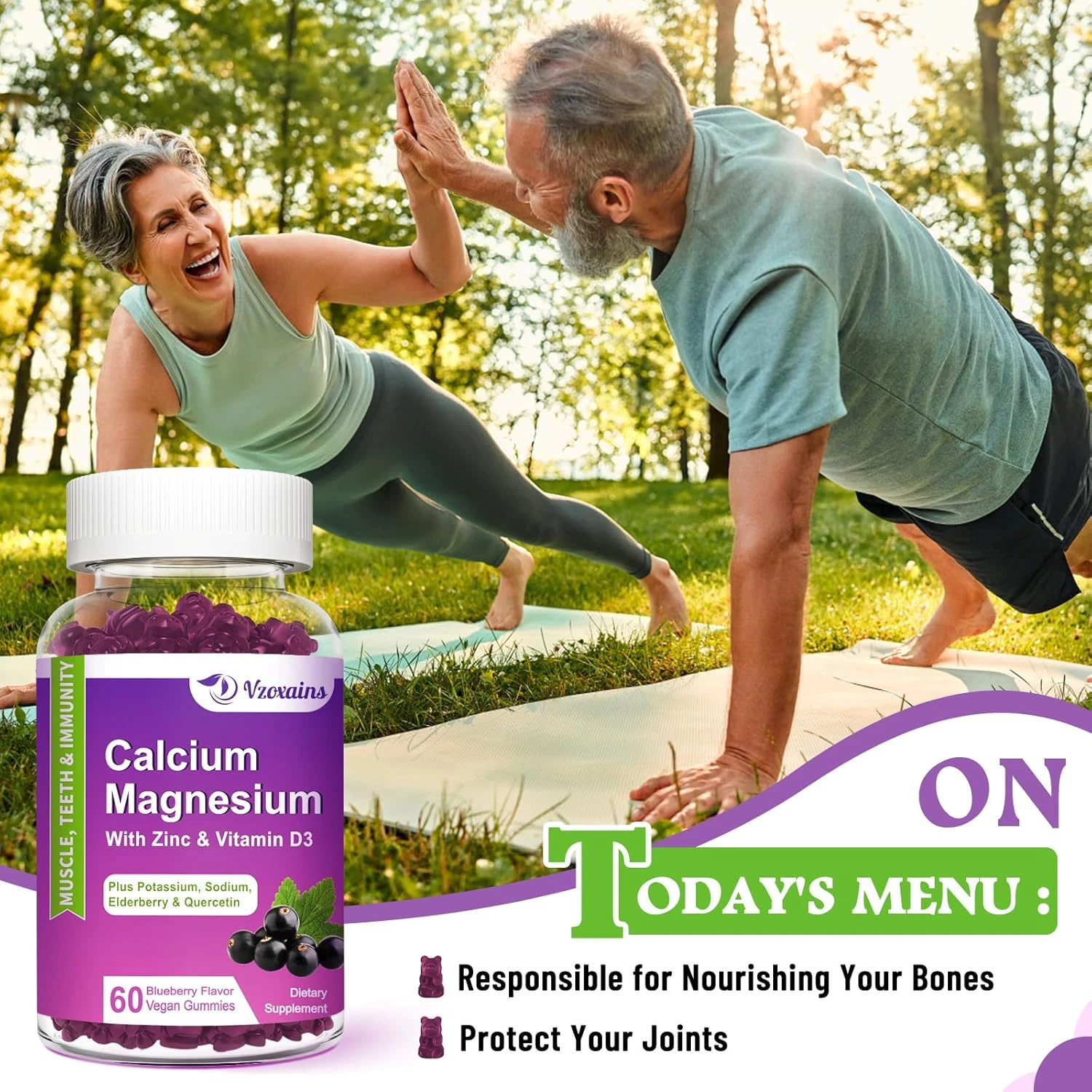 High Absorption Calcium Gummies, Calcium Magnesium Zinc with Magnesium Glycin...