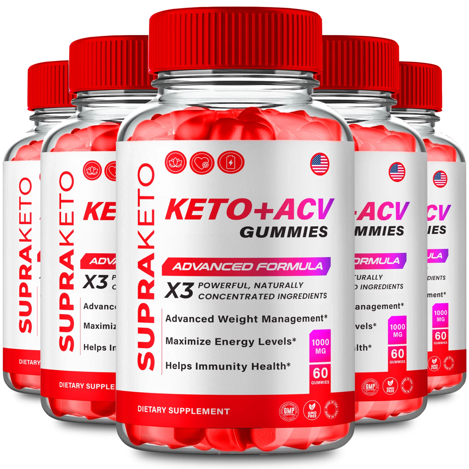 (5 Pack) SupraKeto Keto ACV Weight Loss Gummies, Supra Keto for Energy