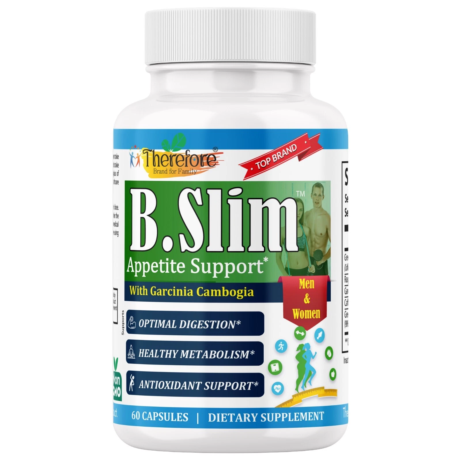 B.Slim Appetite Suppressant for Men & Women | Garcinia Cambogia Fat Burner 60ct